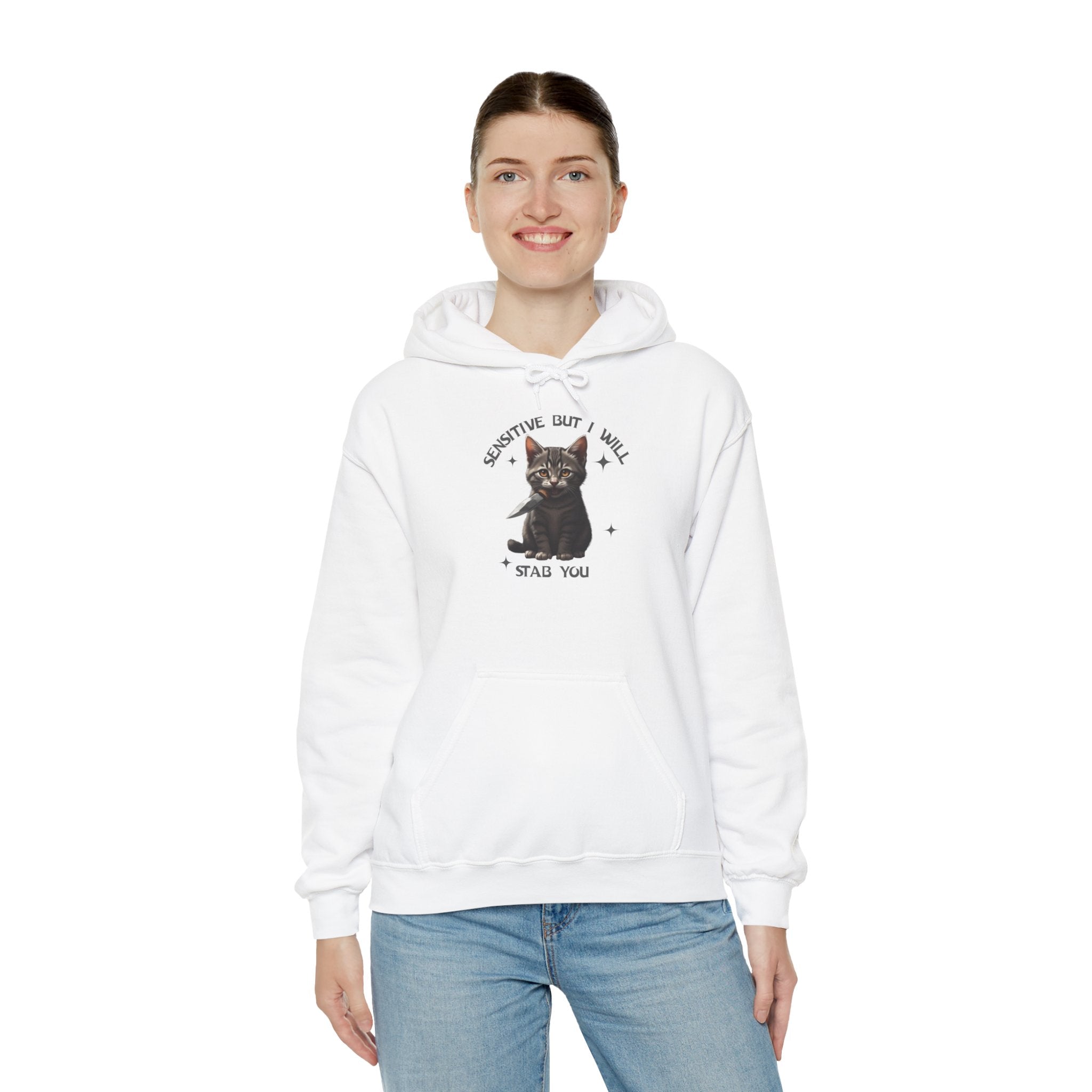 Cat Hoodie — "Sensitive, but I will stab you” Dark Cute Kitty