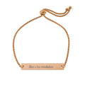 Engravable Flat Bar Bracelet — Adjustable Personalized Message Bangle (She’s the revolution)