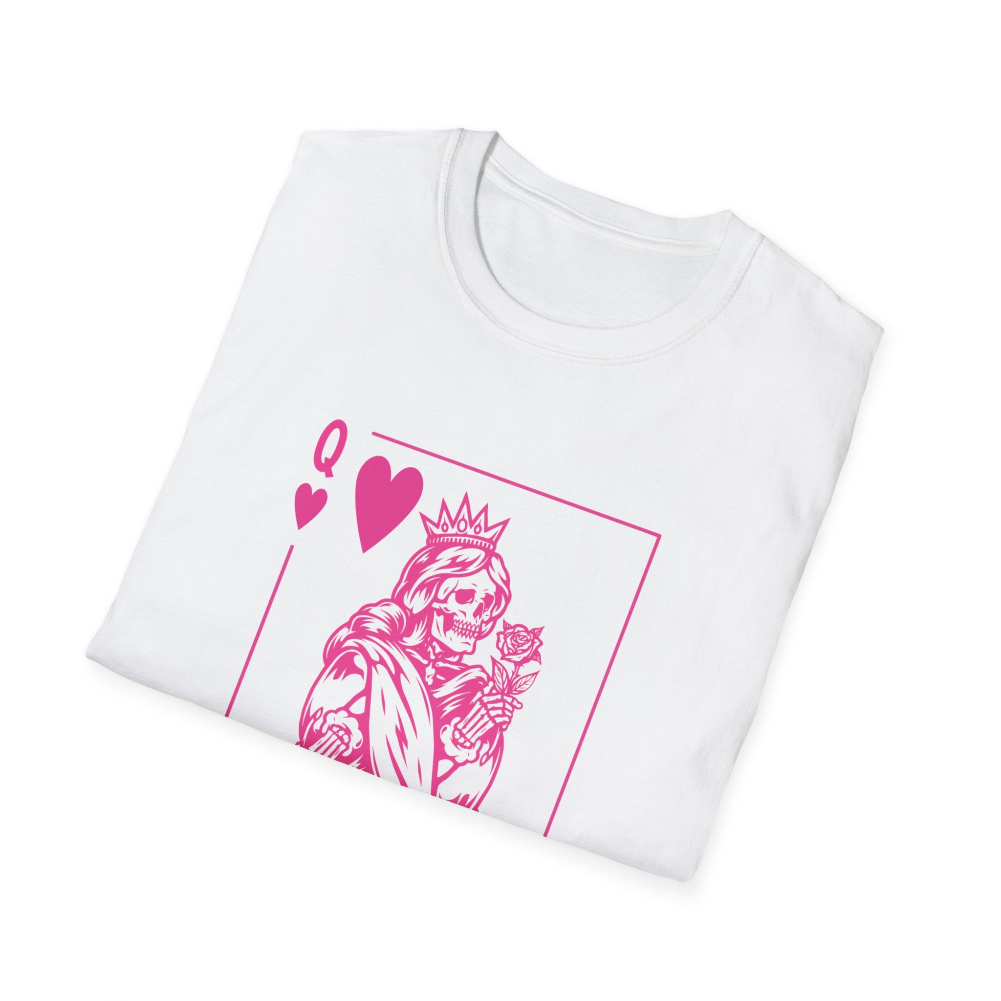 Queen of Hearts Playing Card T-Shirt — Pink Floral Illustration