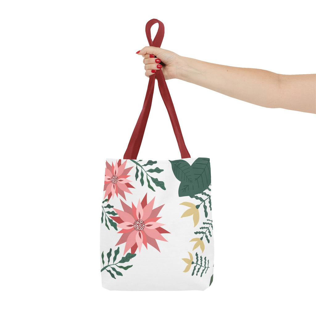 Floral Tote Bag – Pink Poinsettia & Green Foliage All-Over Print