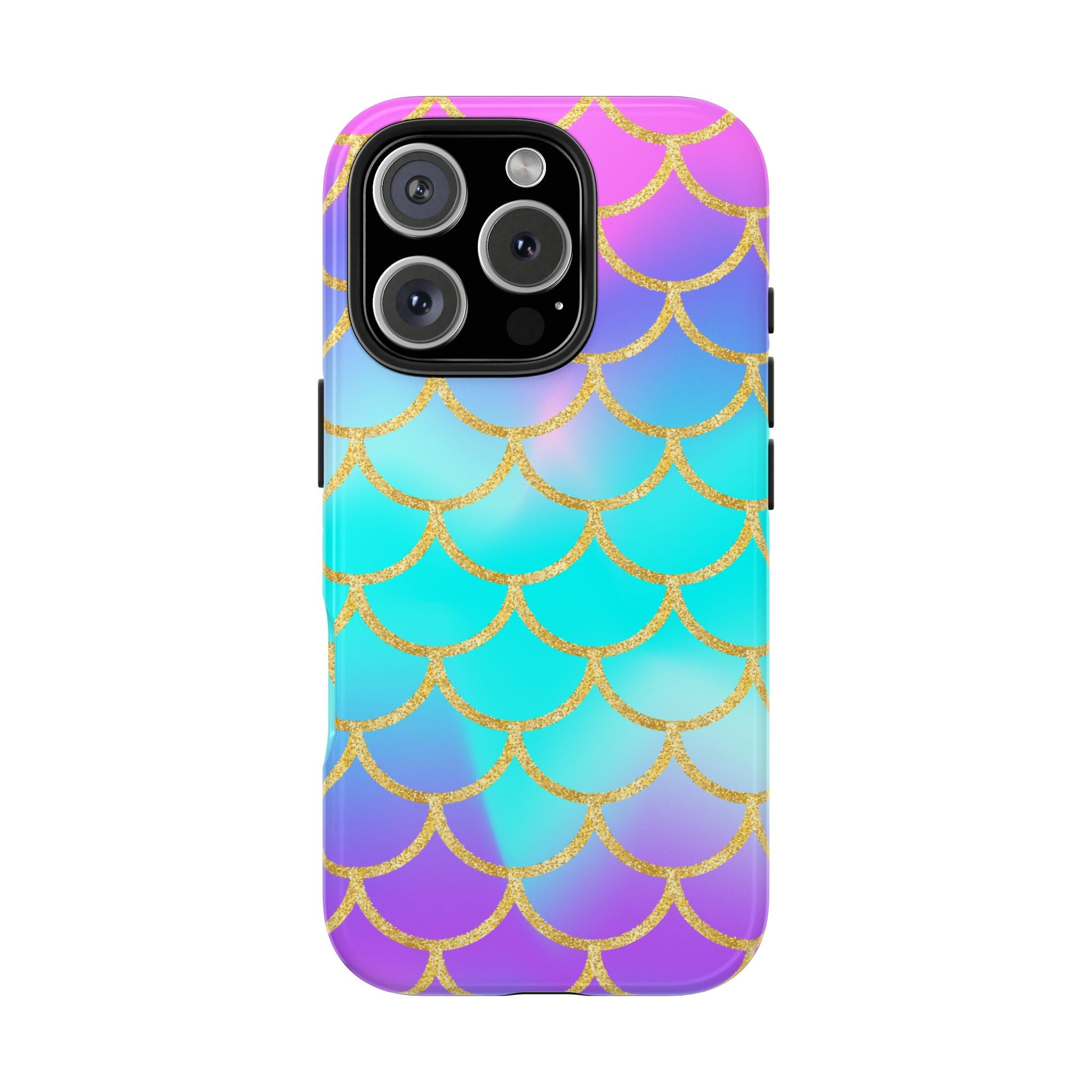Mermaid Scale Tough Phone Case — Iridescent Aqua Purple with Gold Accent