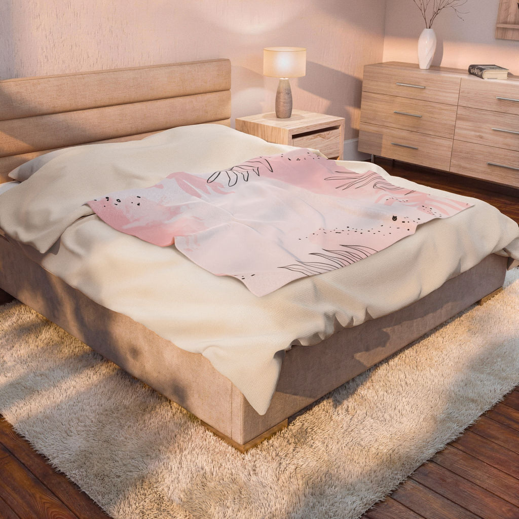 Pink Watercolor Floral Velveteen Plush Blanket – Soft Botanical Throw for Women, Nursery & Cozy Gifts