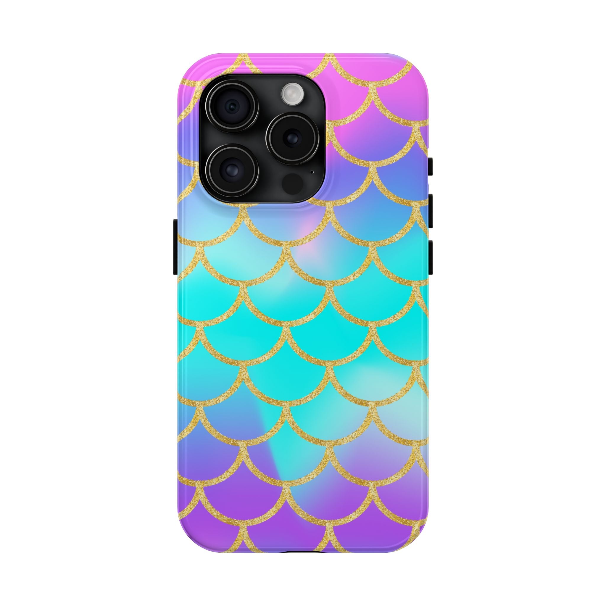 Mermaid Scale Tough Phone Case — Iridescent Aqua Purple with Gold Accent
