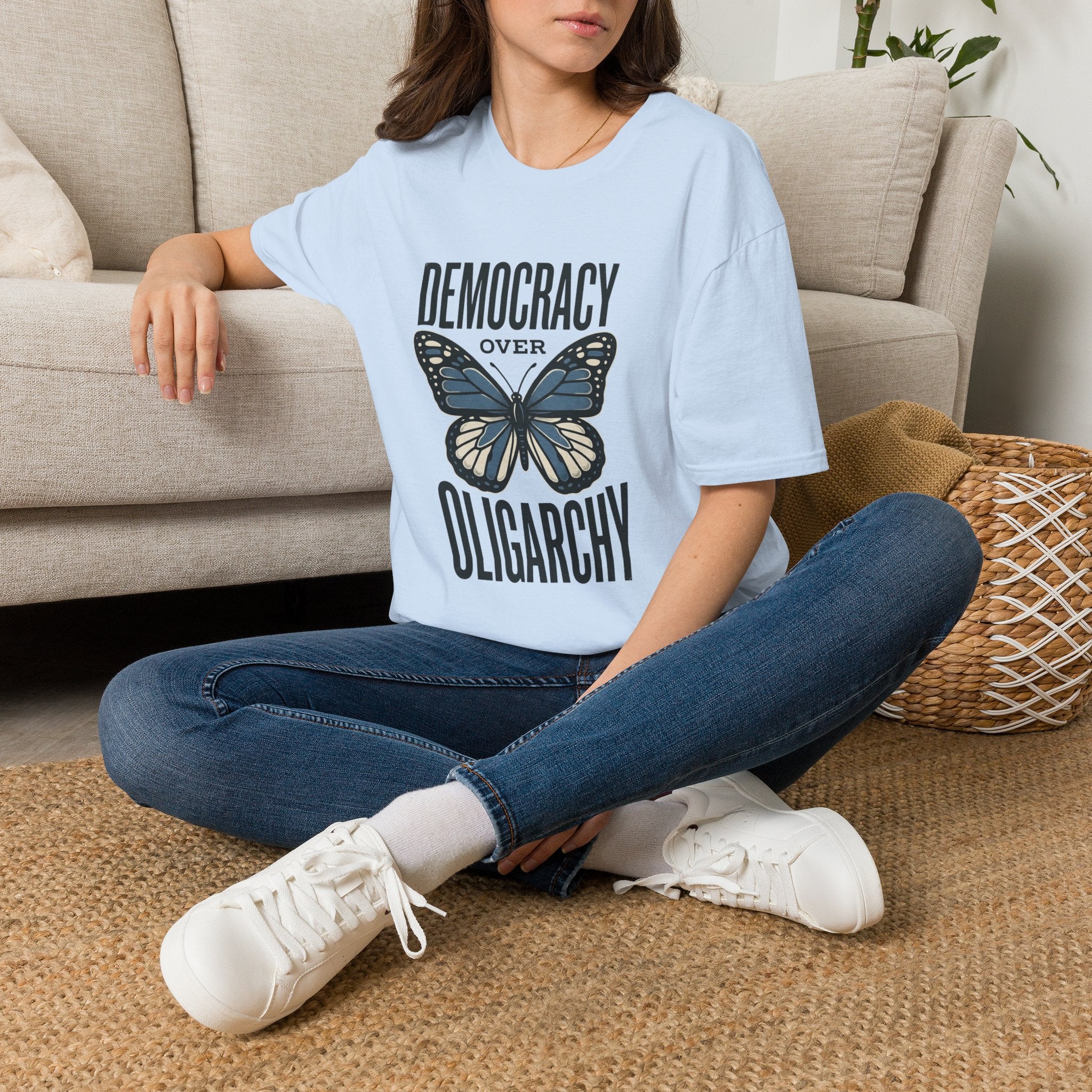 Democracy Over Oligarchy Shirt | Butterfly Political T-Shirt | Feminist Resistance Tee | Anti-Oligarchy Protest Shirt | Progressive Activist Gift