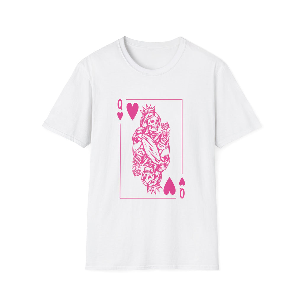Queen of Hearts Playing Card T-Shirt — Pink Floral Illustration