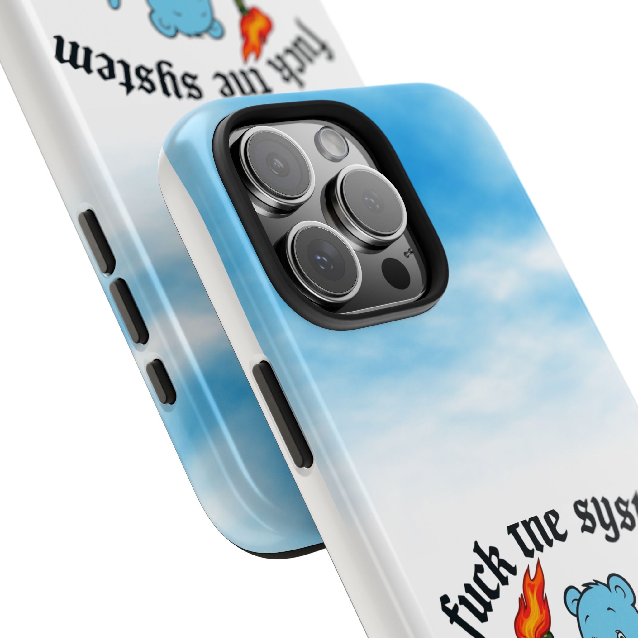 Rebel Bear Tough Phone Case — “Fuck the System” Rainbow Design