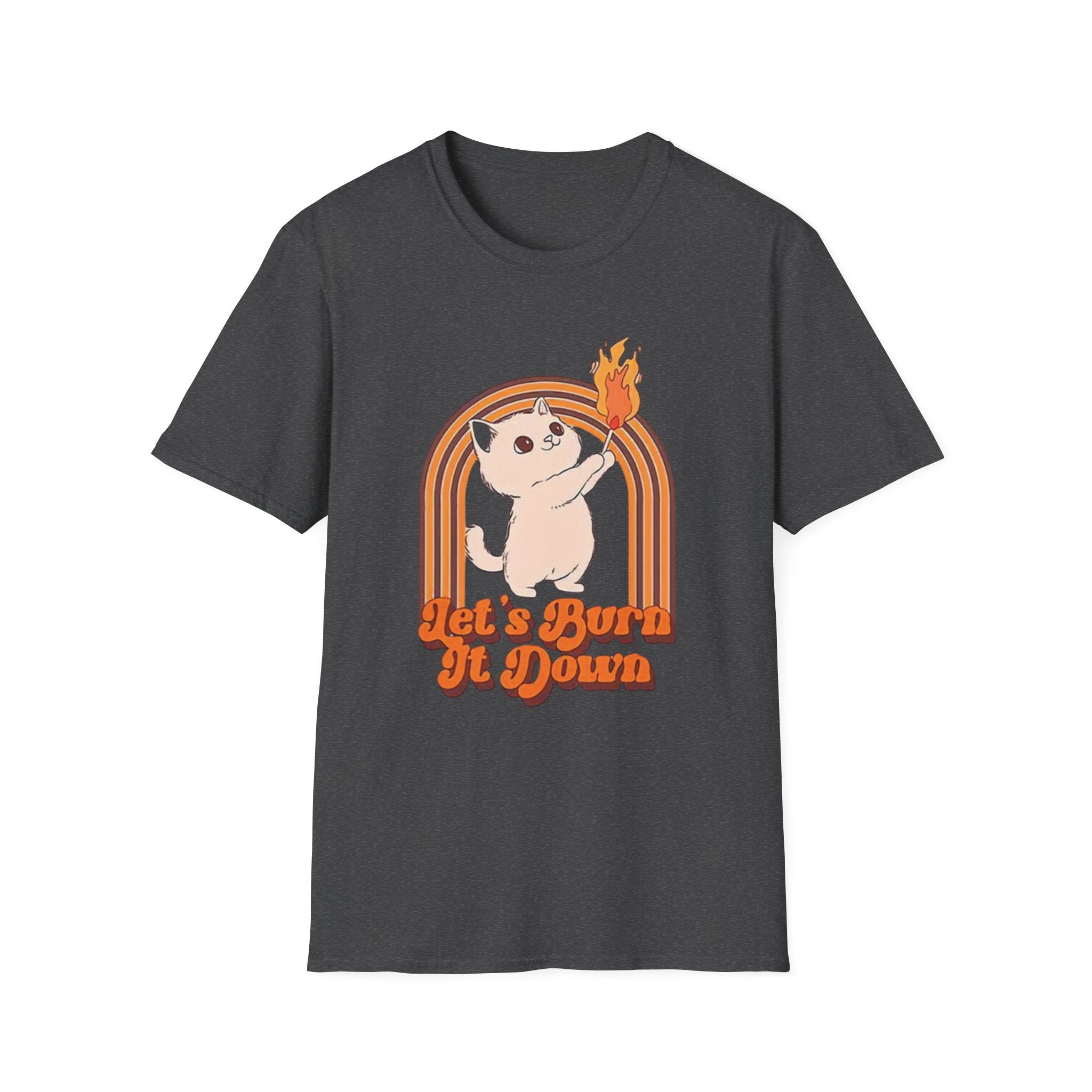Feminist activist t shirt with cat graphic and text let it burn 