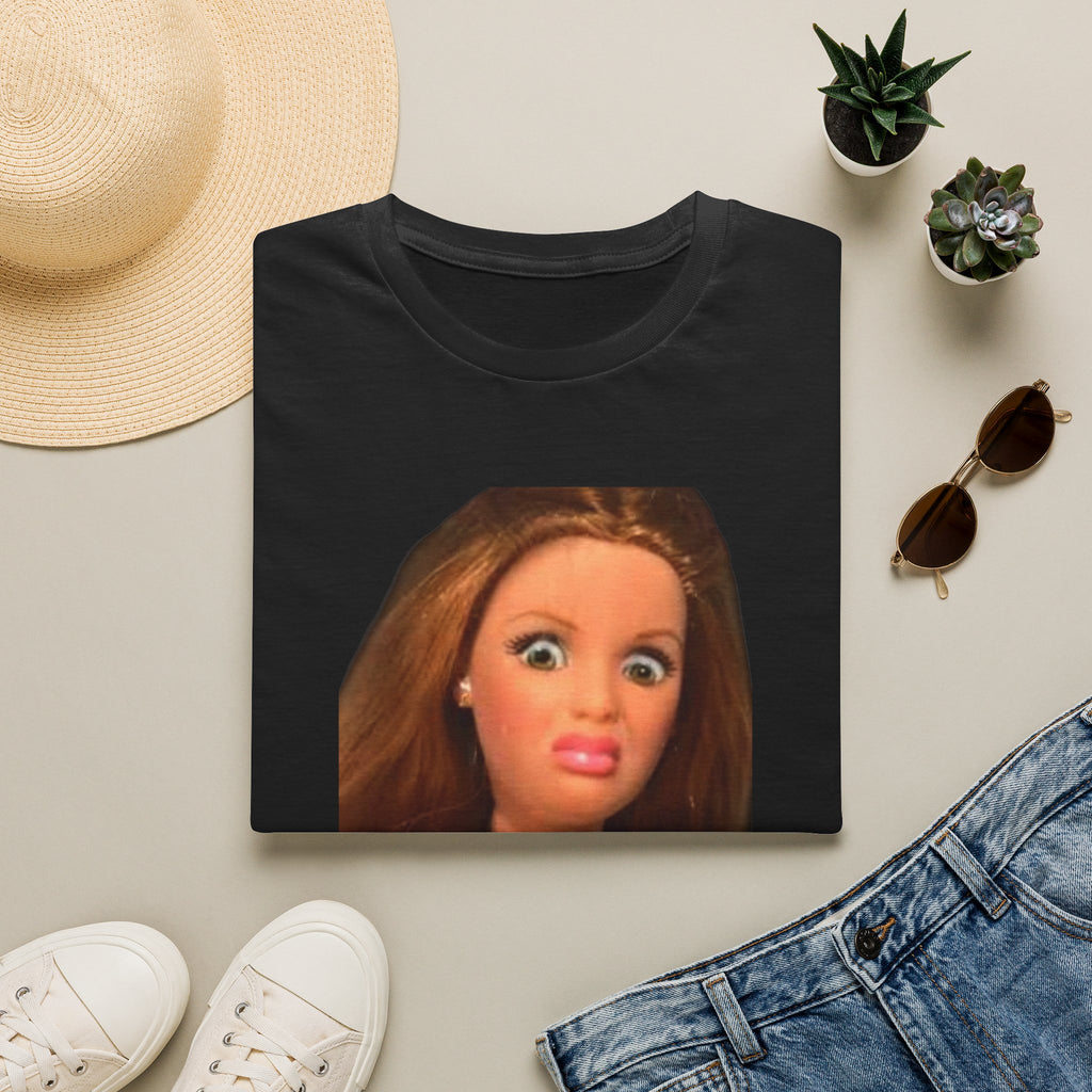 Unhinged Doll Face T-Shirt — Surprised Doll Meme Graphic Tee