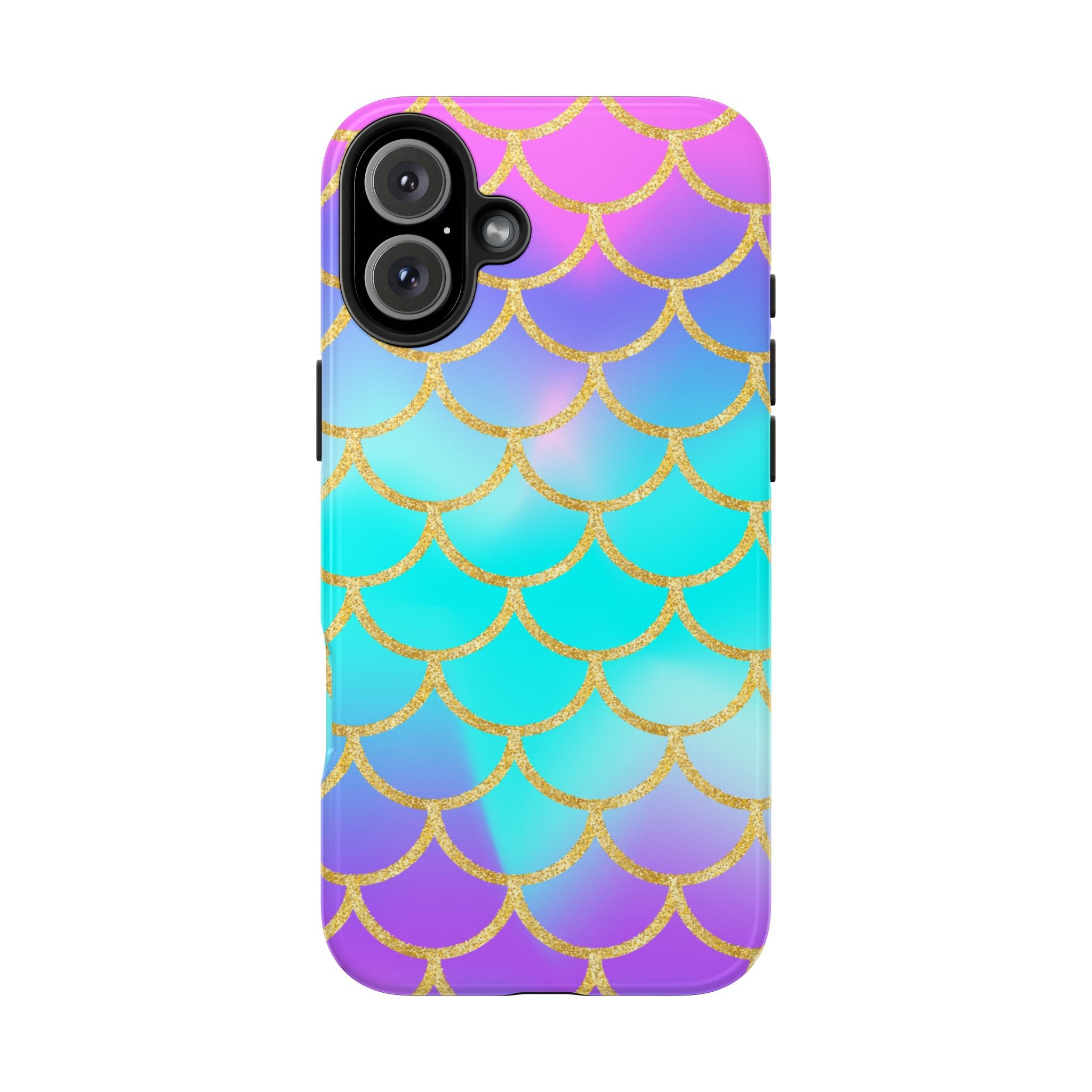 Mermaid Scale Tough Phone Case — Iridescent Aqua Purple with Gold Accent