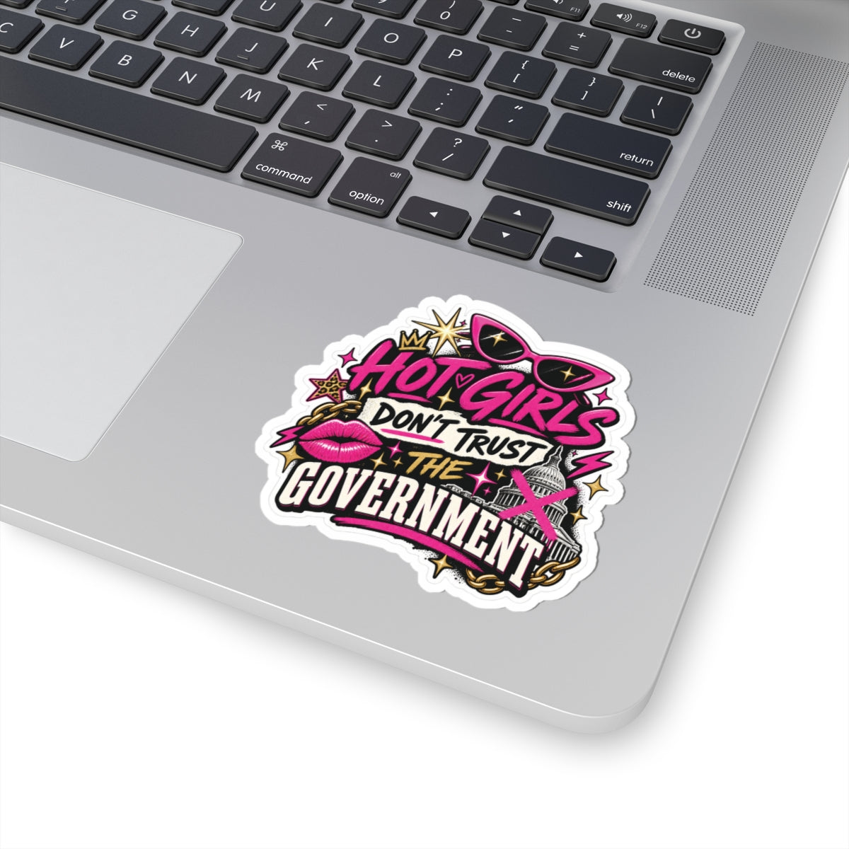 "Hot Girls Don't Trust the Government" Bold Political Laptop Sticker