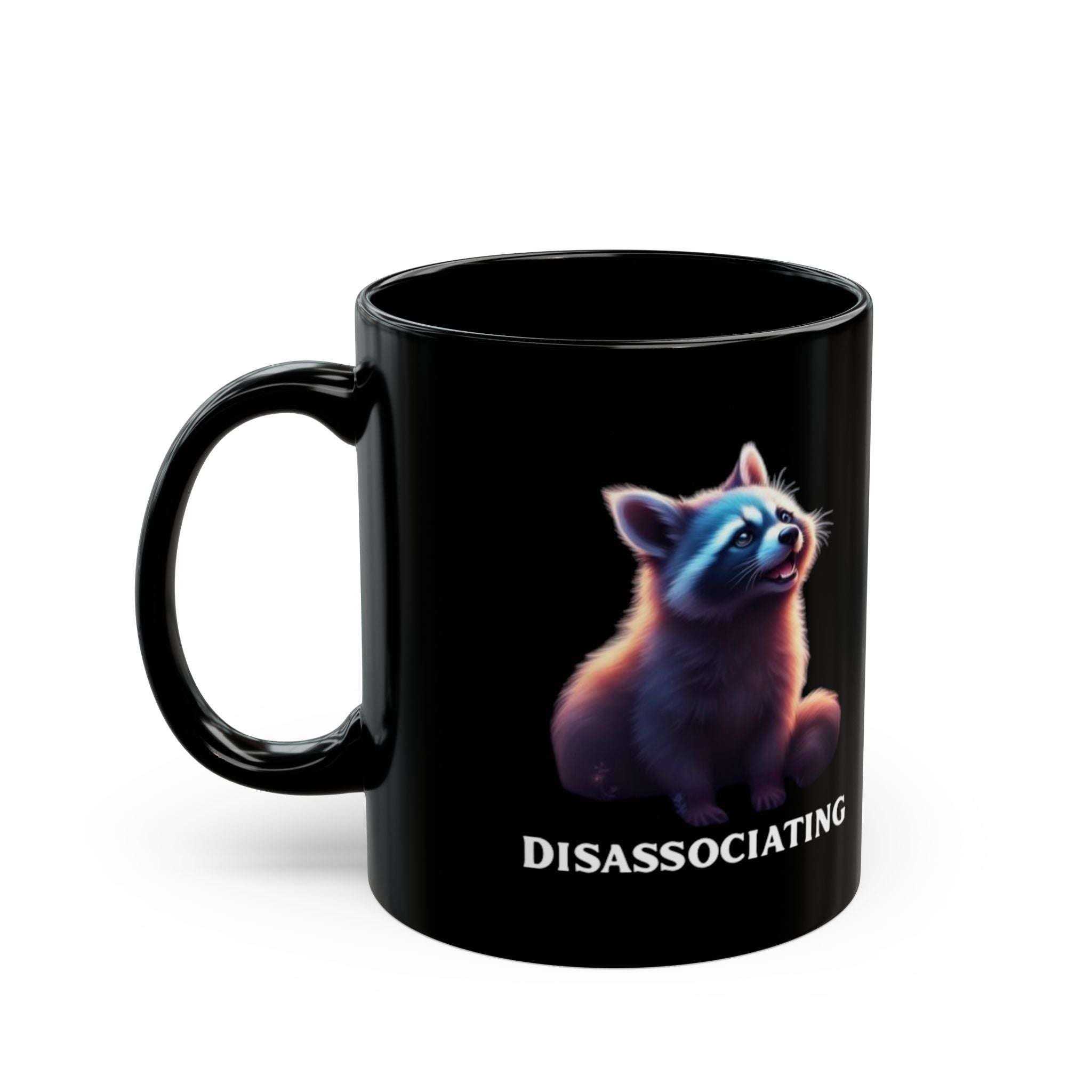 Disassociating Raccoon Mug - Cute Animal Black Coffee Cup (11oz/15oz)