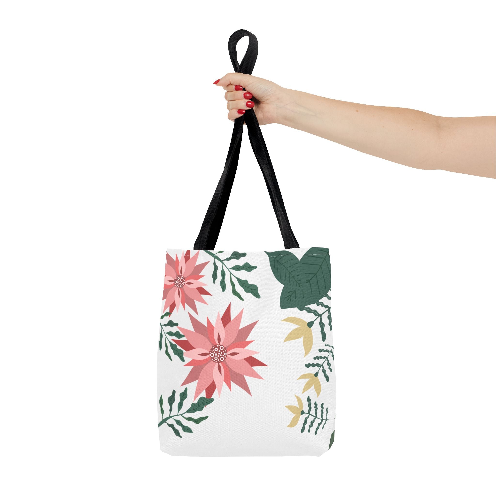 Floral Poinsettia Tote Bag — Pink Holiday Botanical All-Over Print