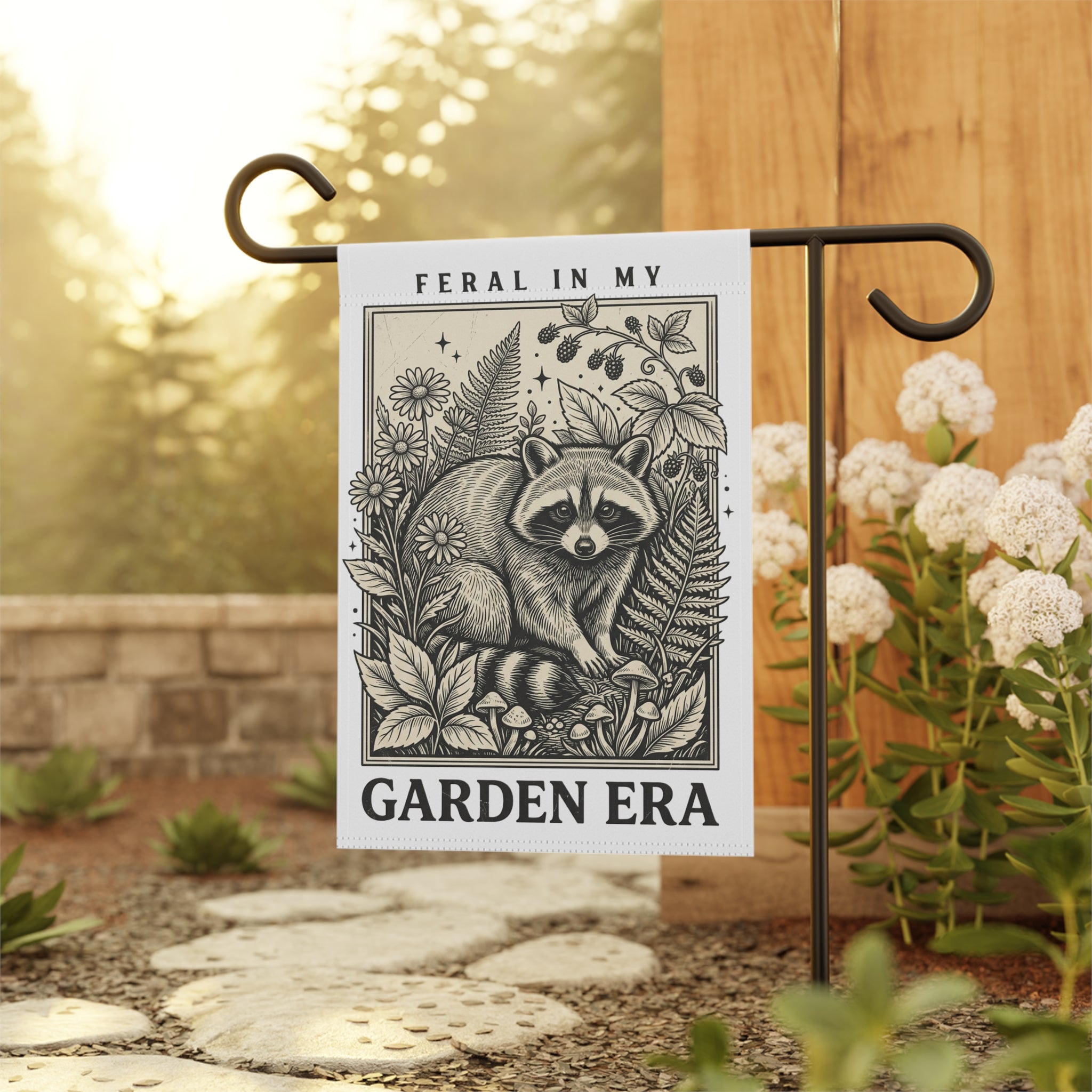 Garden Flag - "Feral In My Garden Era" Raccoon Decorative Yard Banner
