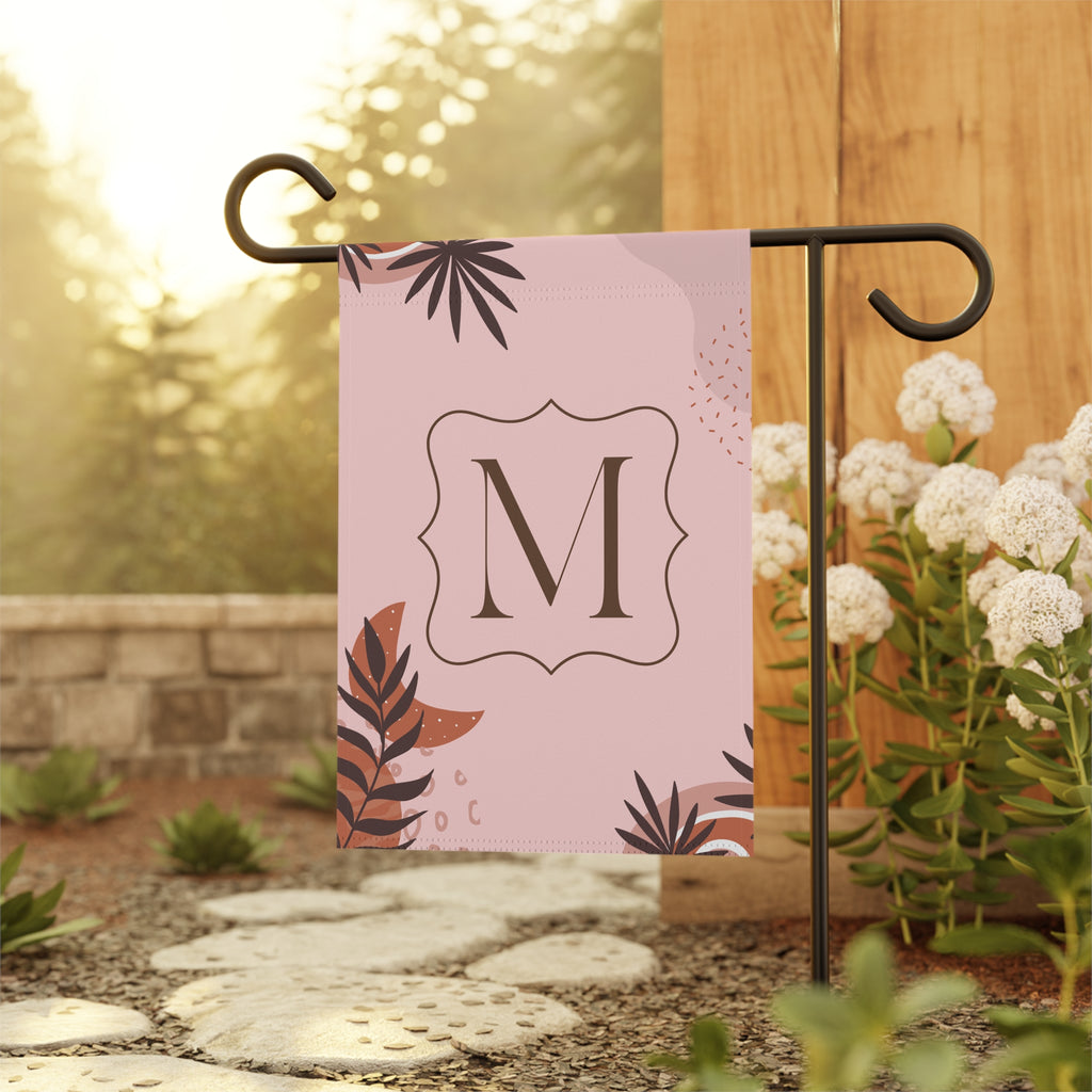 Monogram Garden Flag — Pink Botanical Initial Yard Banner