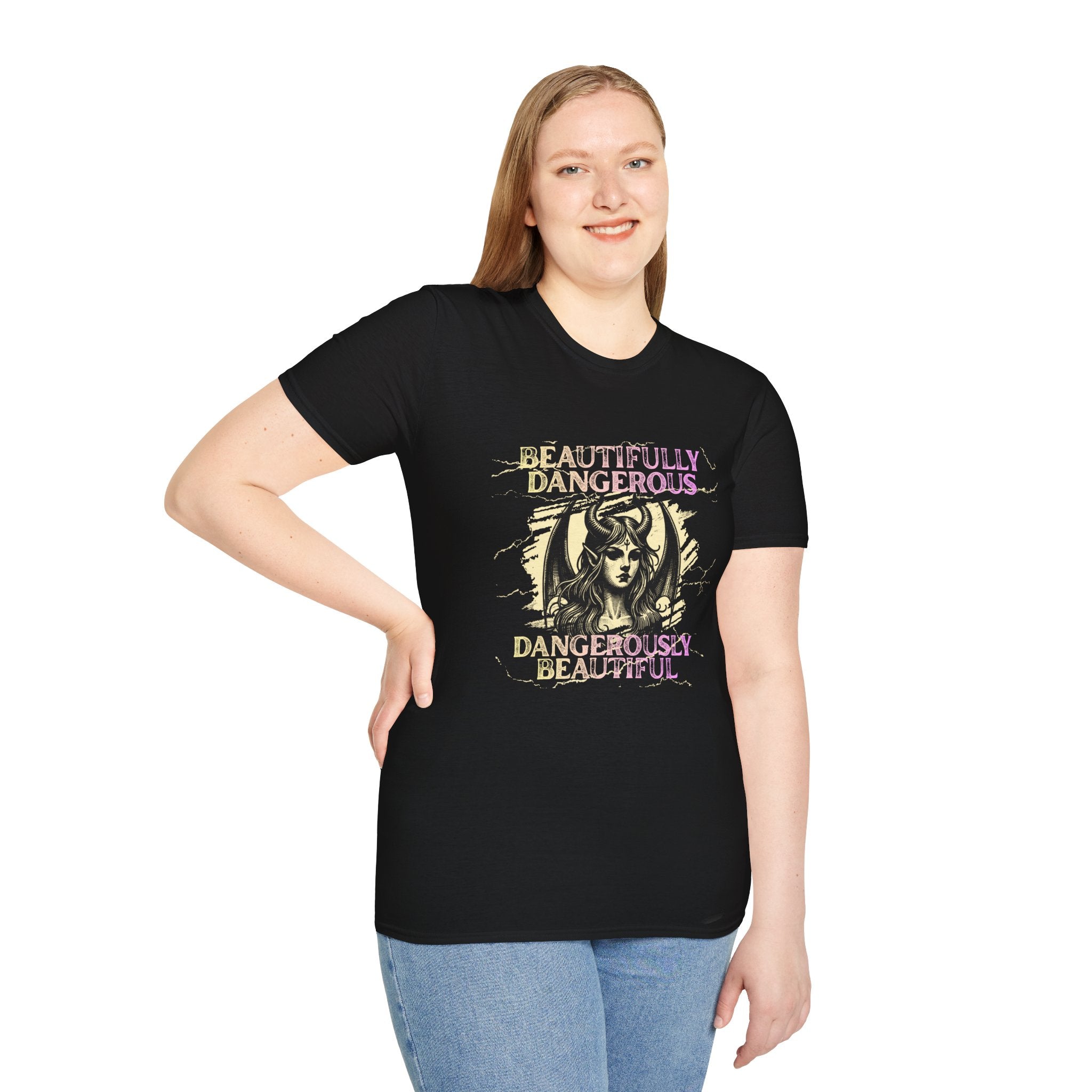 Beautifully Dangerous Graphic T‑Shirt — 'Dangerously Beautiful' Vintage Femme Skull Tee
