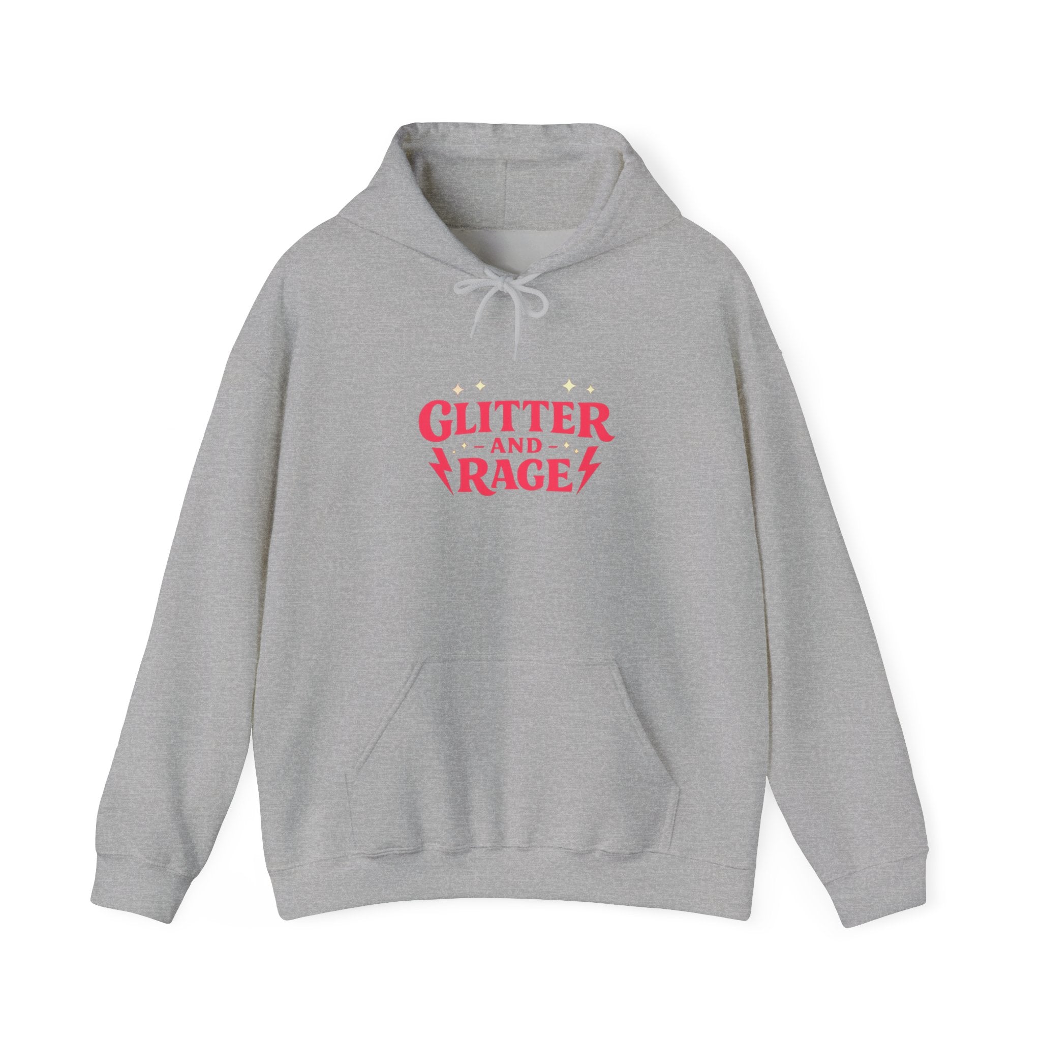 Glitter & Rage White Hoodie — Cute Pink Text Graphic Pullover