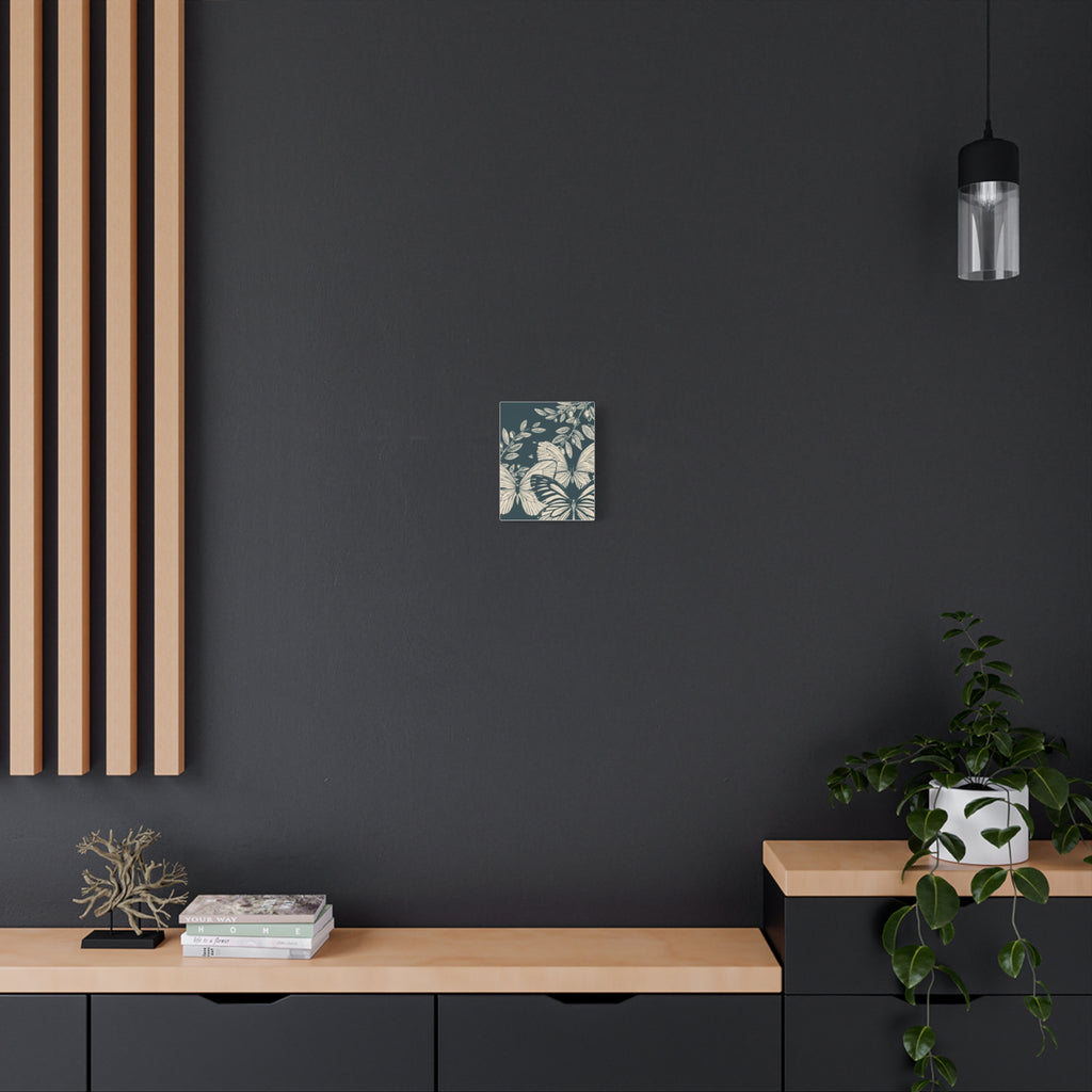 Butterfly Botanical Canvas Wall Art — Teal & Cream Stretched Matte Print