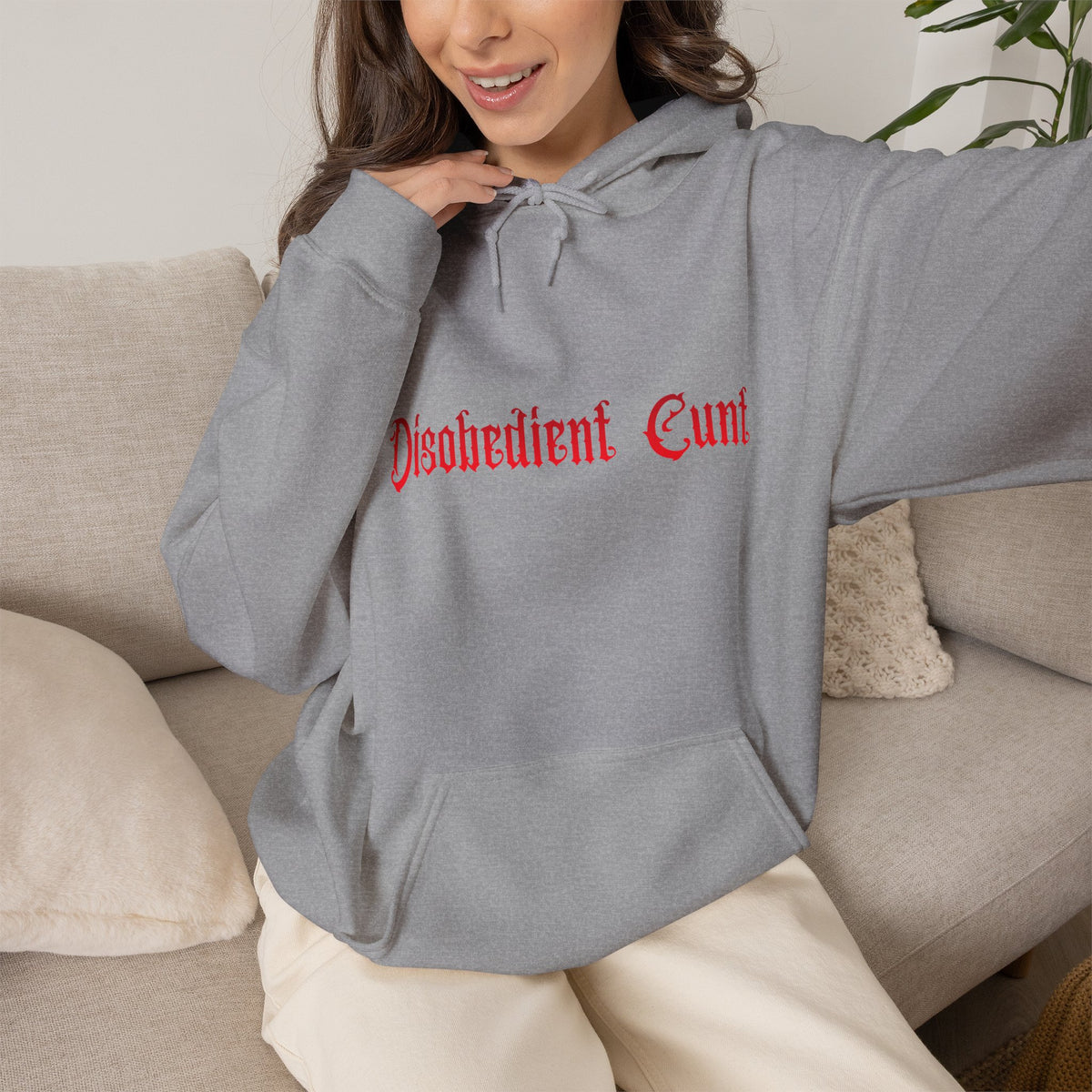 Disobedient Cunt Hoodie – Gothic Red Lettering Feminist Sweatshirt