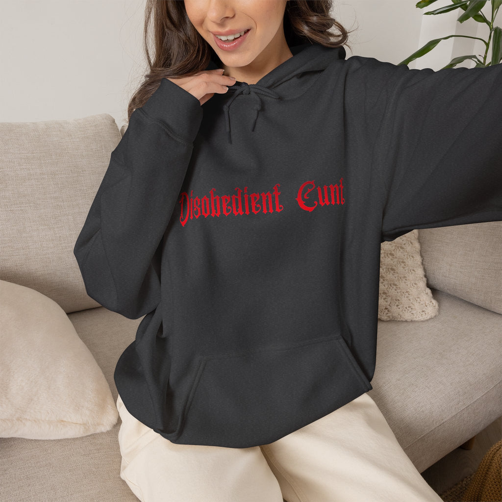 Disobedient Cunt Hoodie – Gothic Red Lettering Feminist Sweatshirt