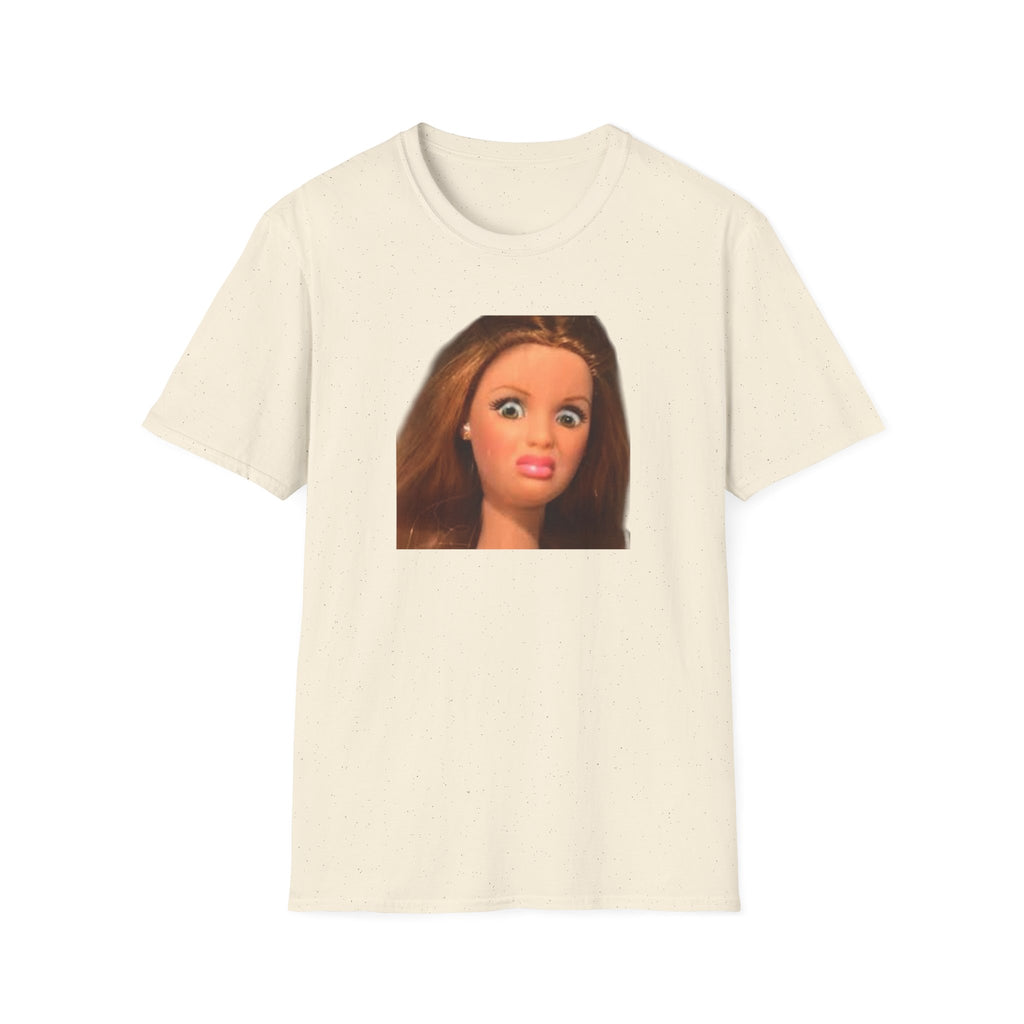 Unhinged Doll Face T-Shirt — Surprised Doll Meme Graphic Tee