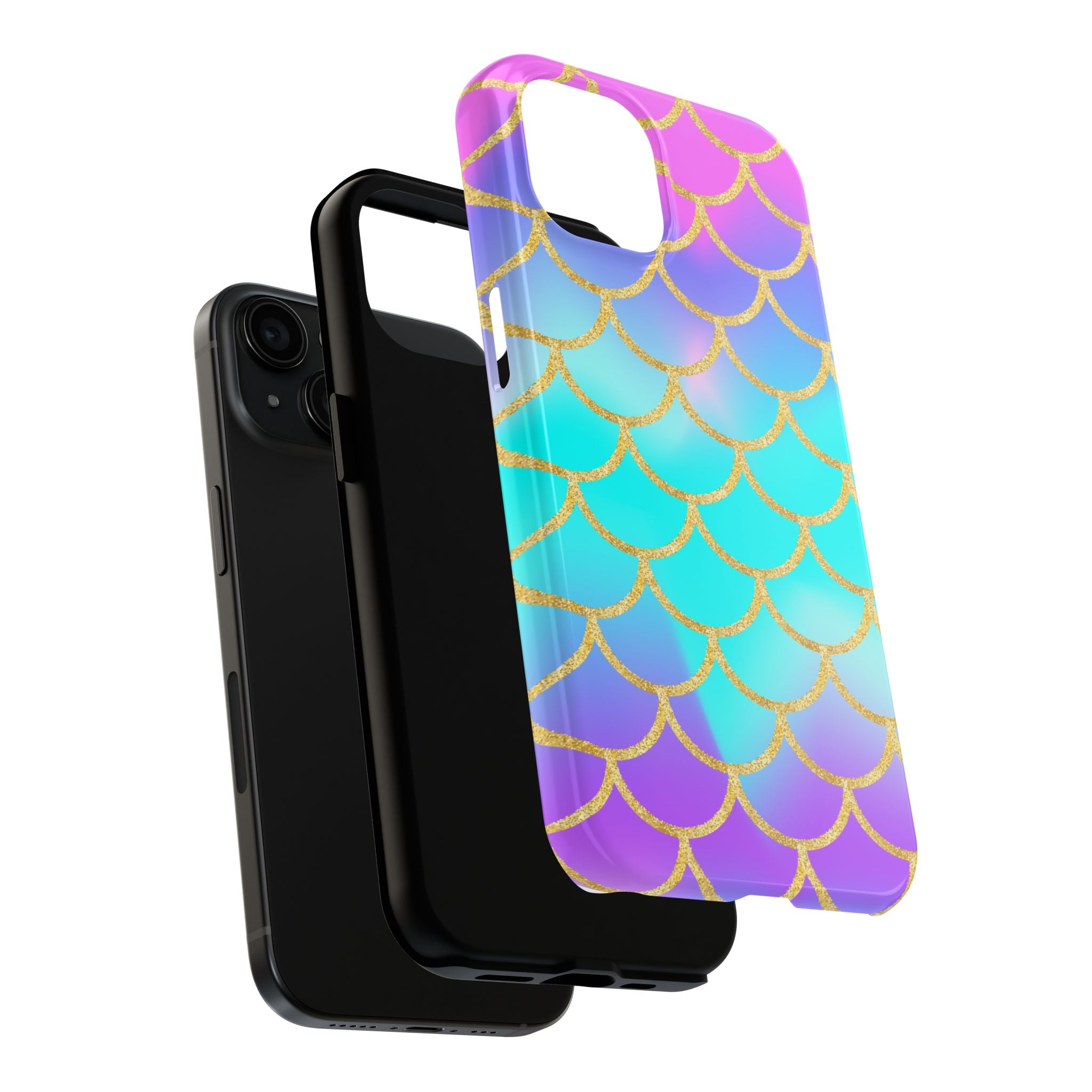 Mermaid Scale Tough Phone Case — Iridescent Aqua Purple with Gold Accent
