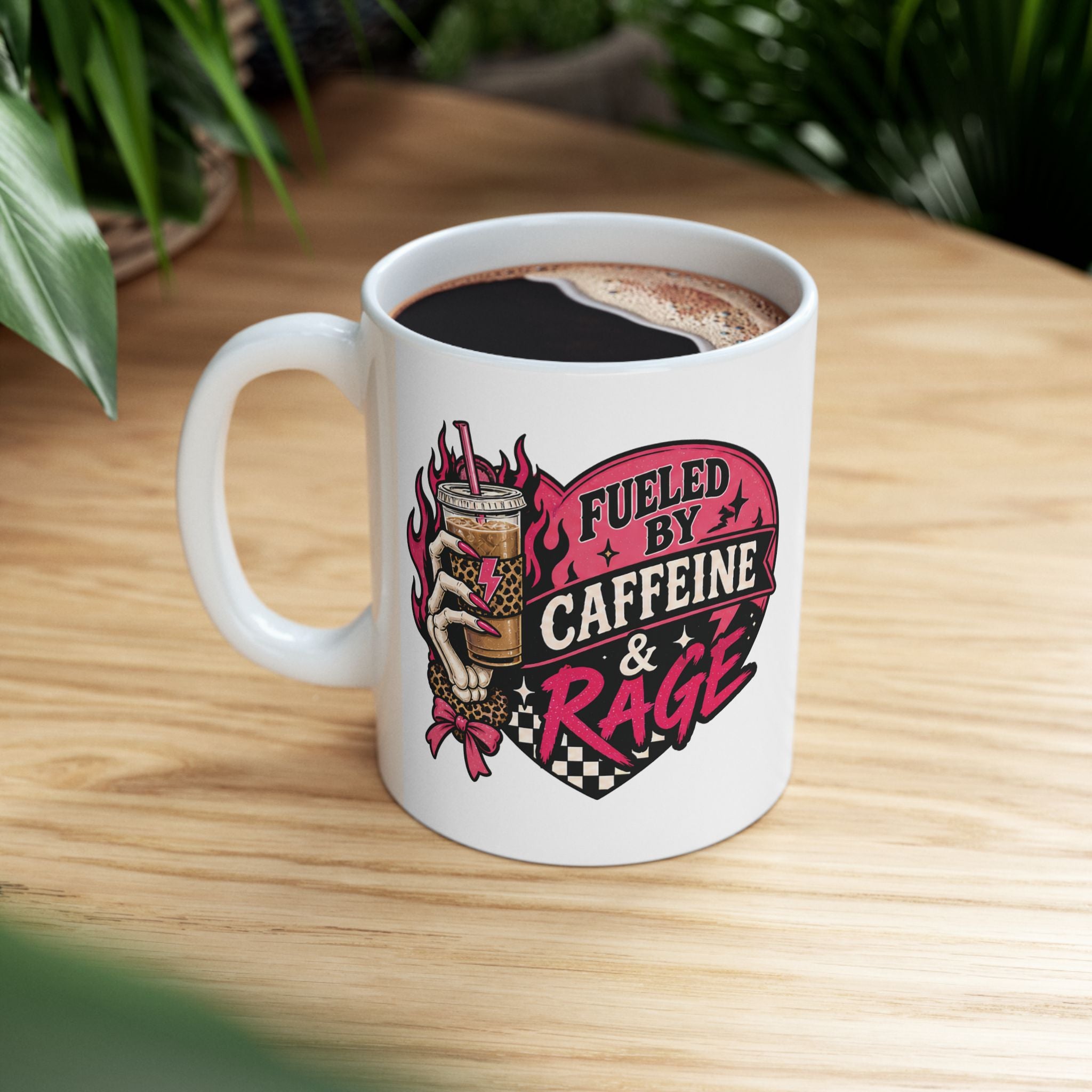 Fueled by Caffeine & Rage Mug — Skeleton Hand Iced Coffee Feminist Coffee Mug