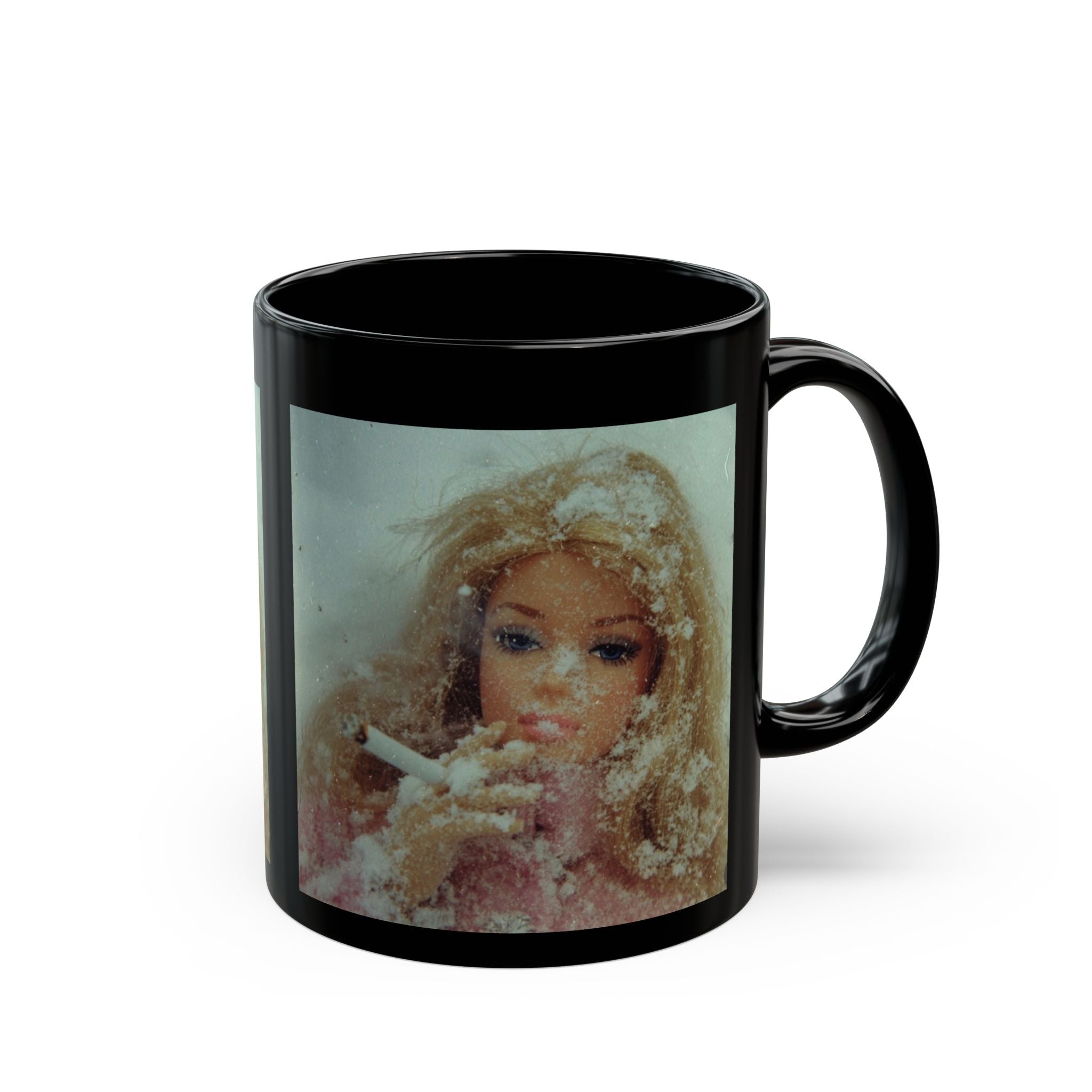 Vintage Doll Smoking Portrait Mug — Retro Doll Art Coffee Cup