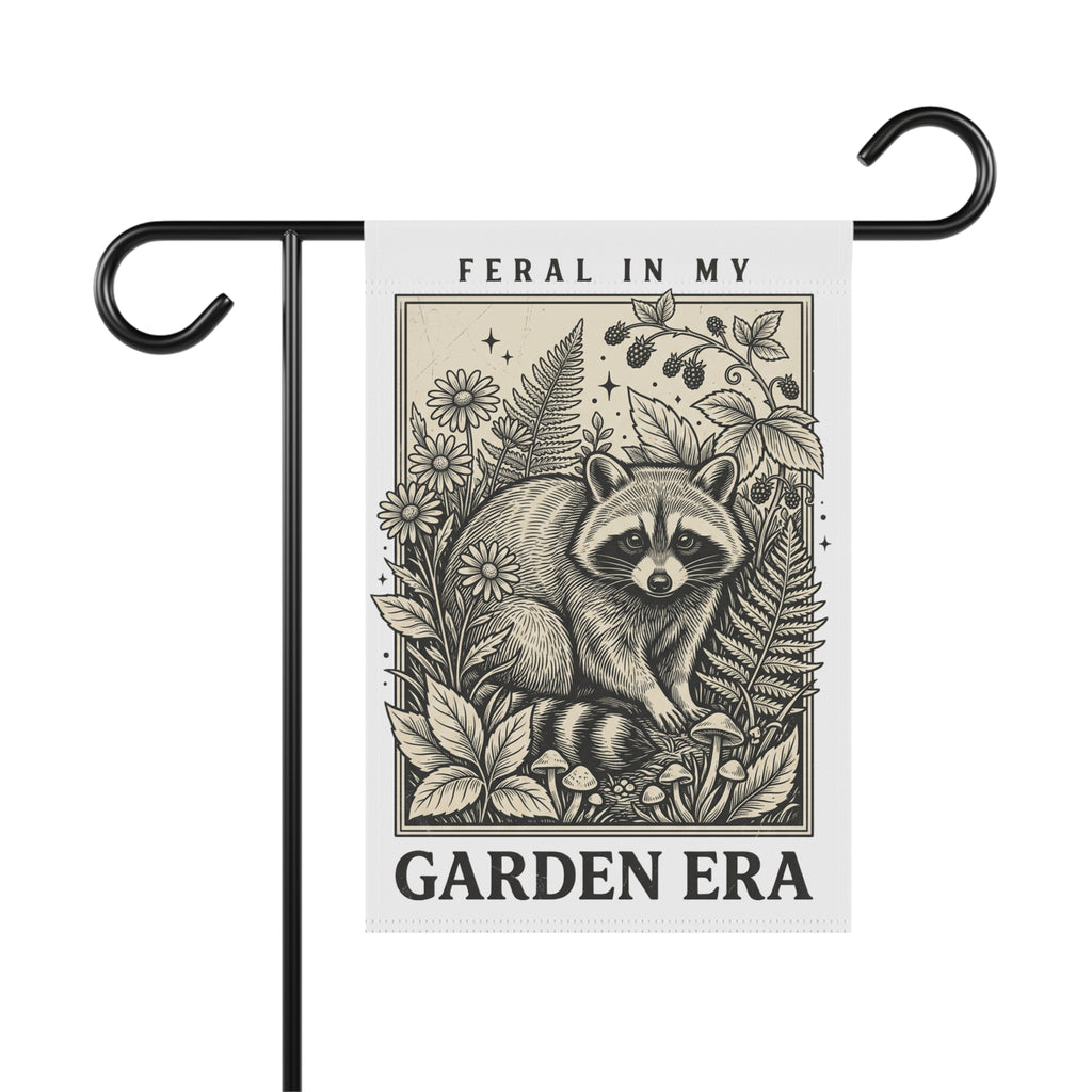 Garden Flag - "Feral In My Garden Era" Raccoon Decorative Yard Banner