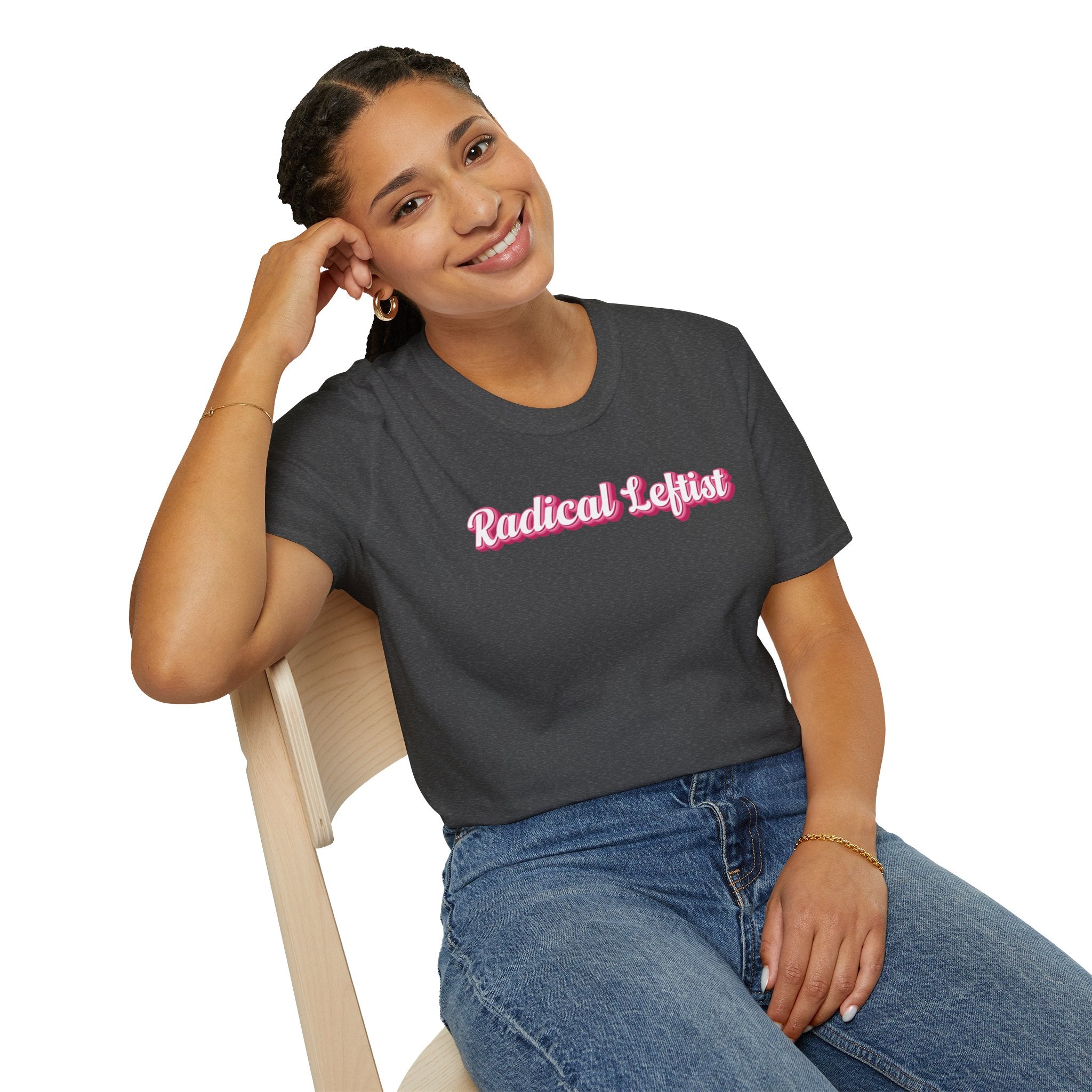 Radical Leftist Tee — Pink Script Political Statement T-Shirt