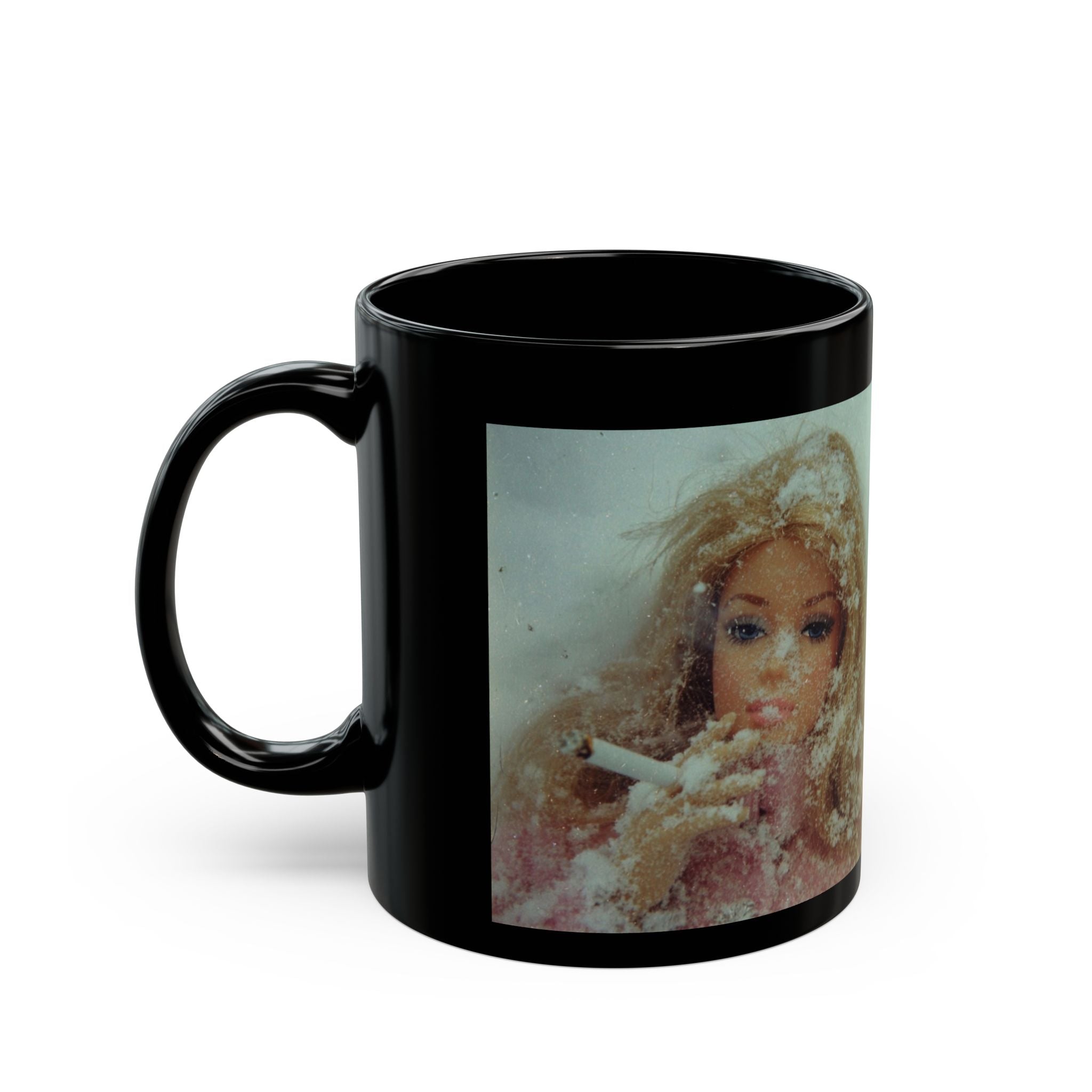 Vintage Doll Smoking Portrait Mug — Retro Doll Art Coffee Cup