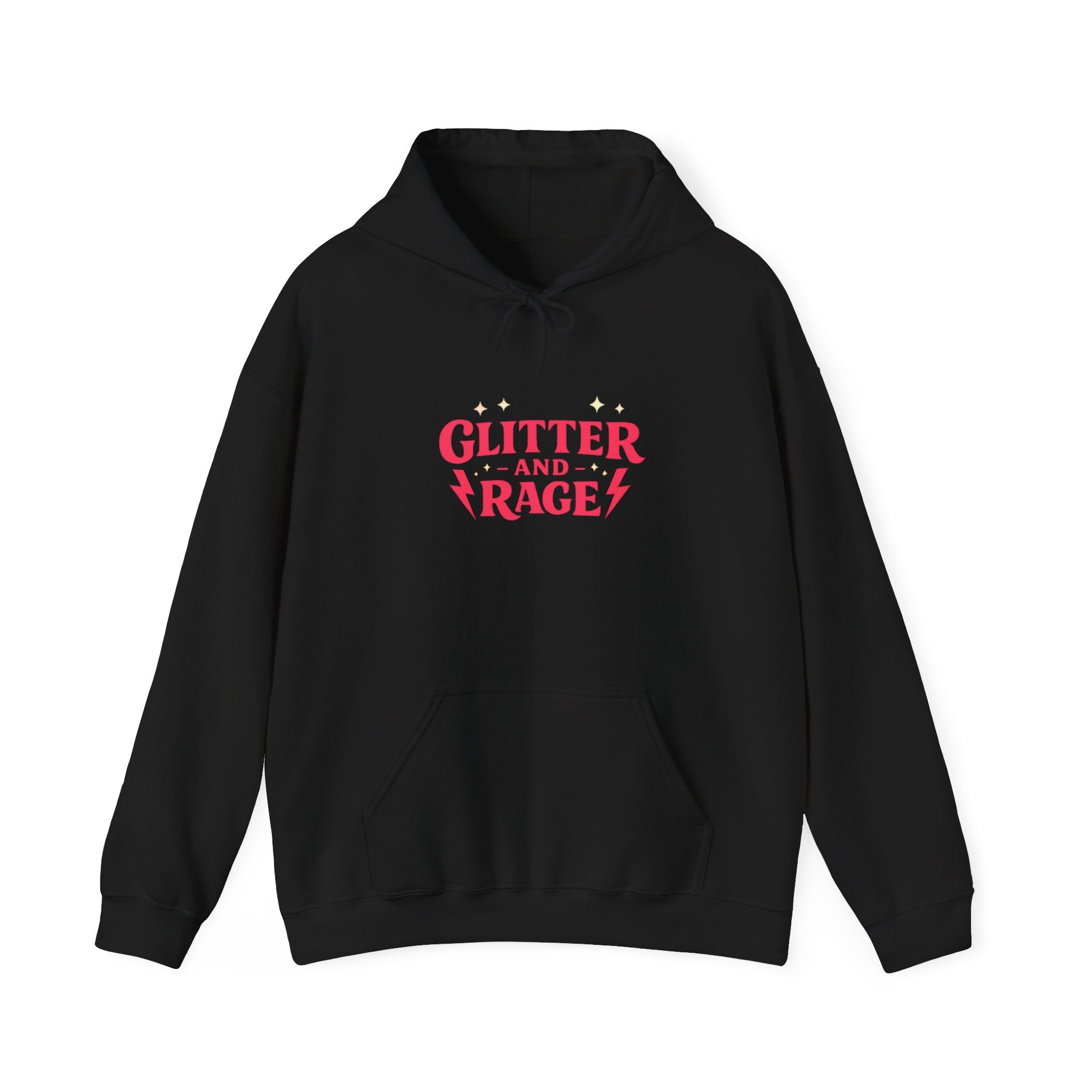 Glitter & Rage White Hoodie — Cute Pink Text Graphic Pullover