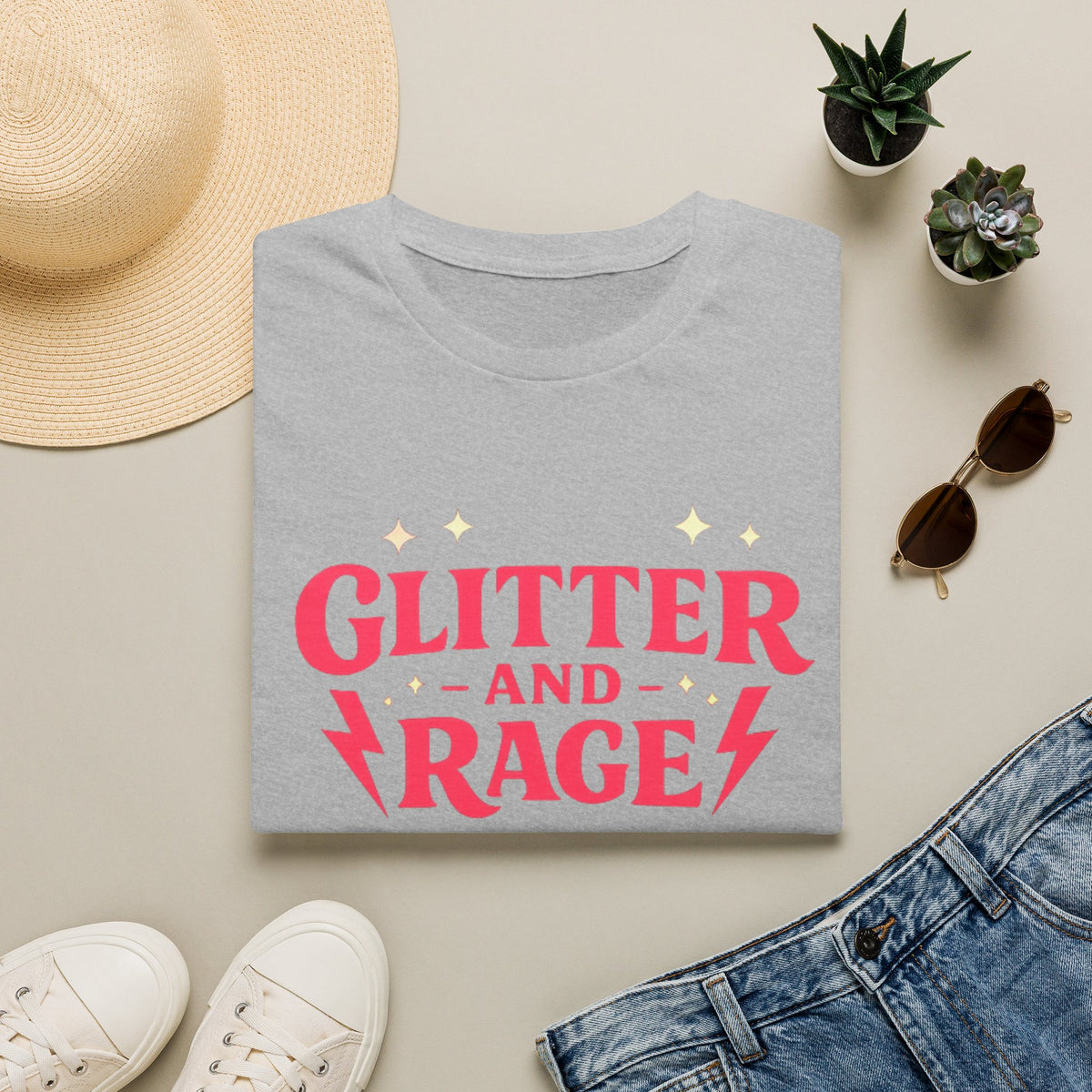 Glitter And Rage Signature Logo Shirt | Feminist Brand Tee | Bold Pink Lightning Bolt Graphic T-Shirt