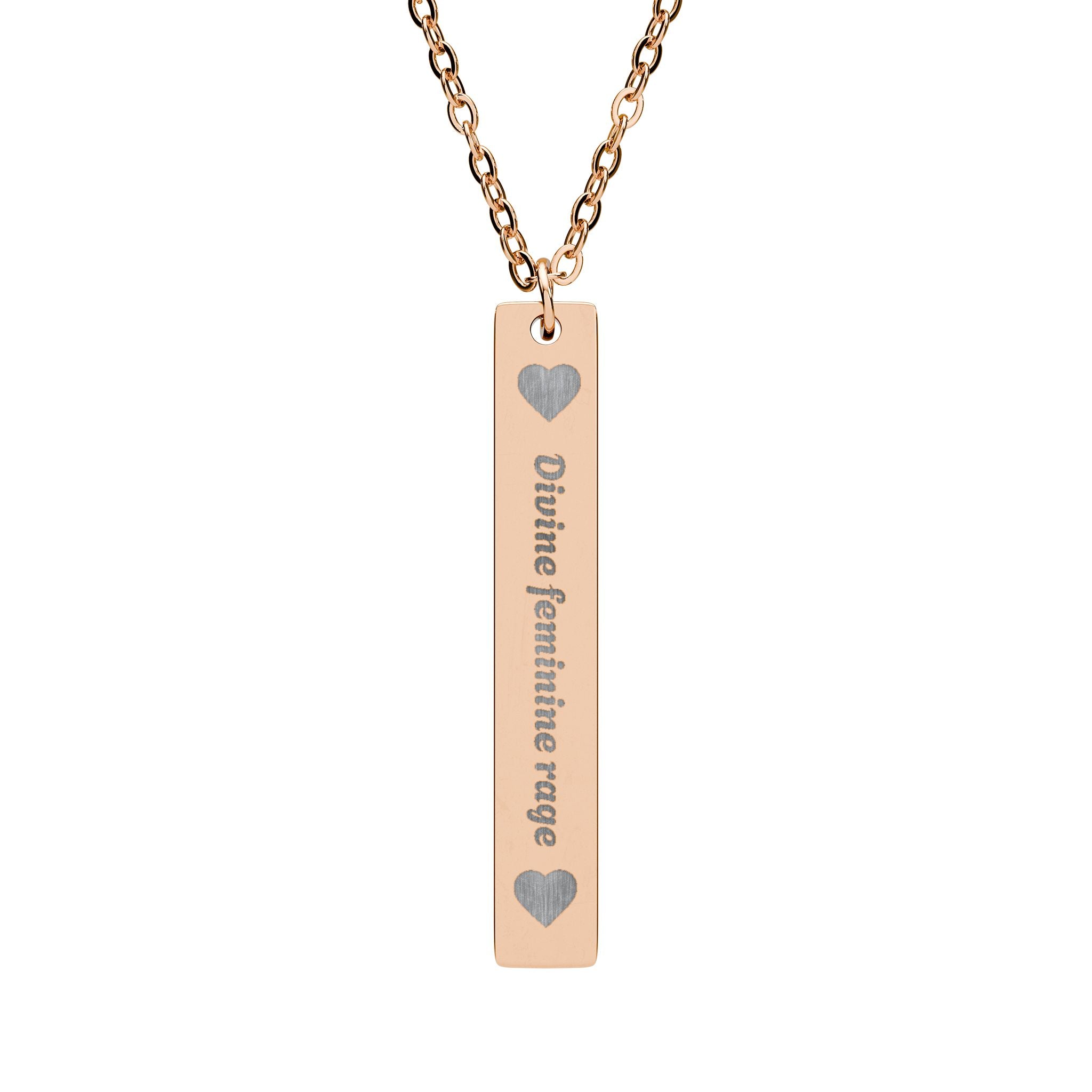 Engraved Vertical Bar Necklace — Personalized Name Pendant with Heart Accents