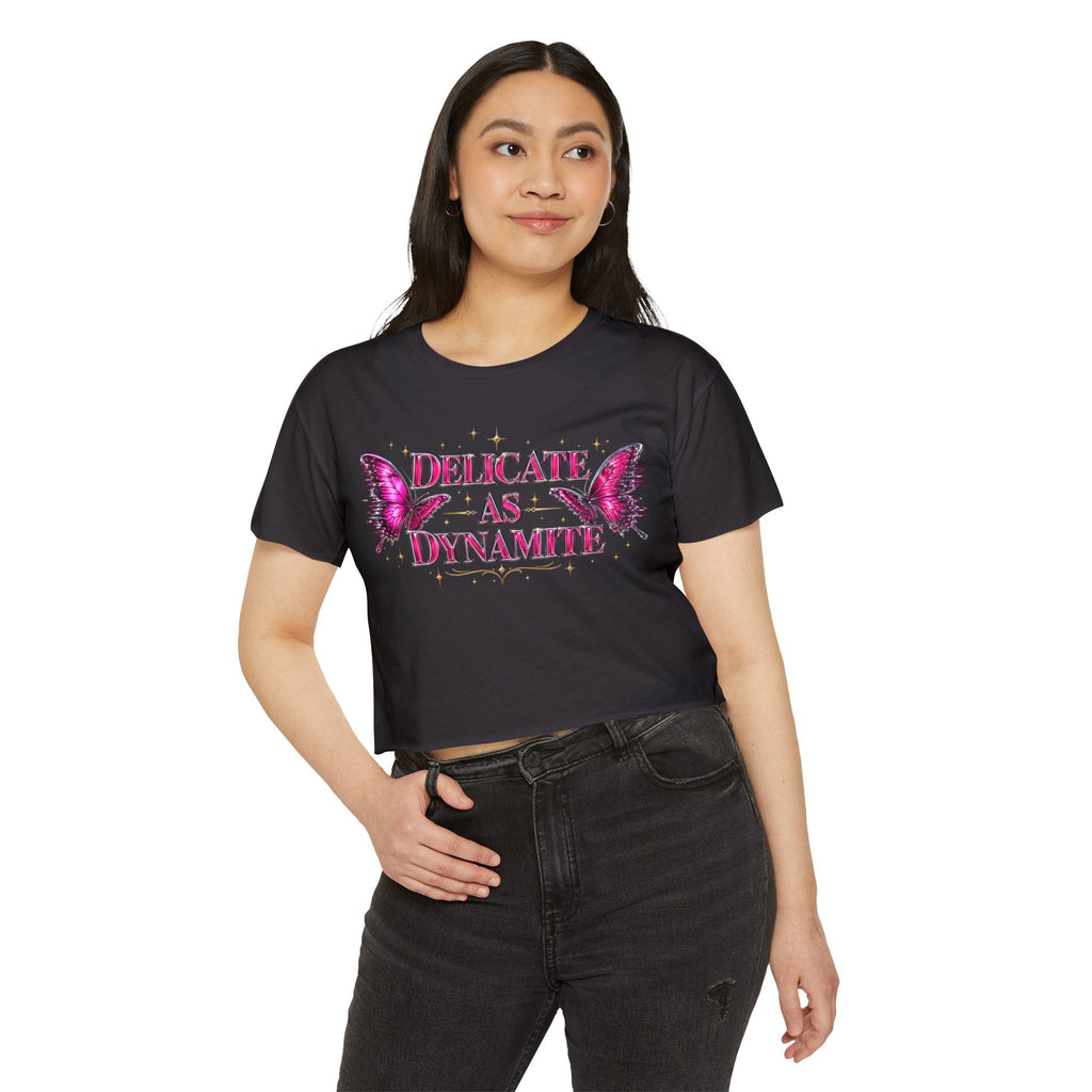 Delicate as Dynamite Crop Top — Women's Festival Butterfly Graphic Tee