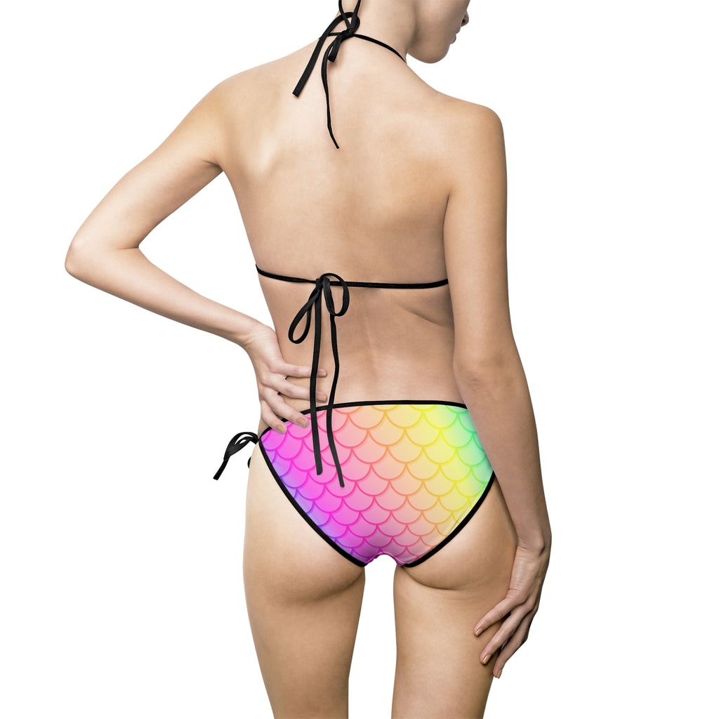 Rainbow Mermaid Scale Bikini — Tie-Side Triangle Swimsuit