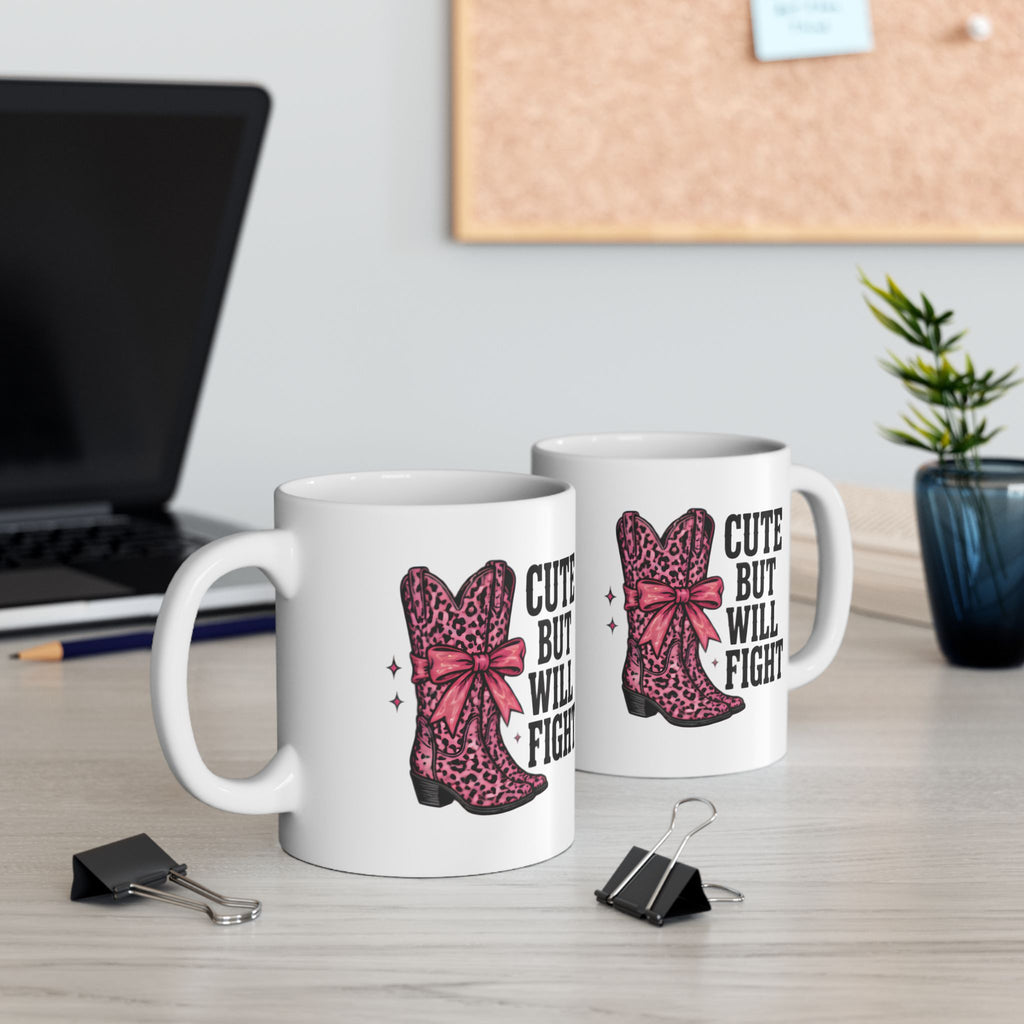 Cute But Will Fight Mug – Pink Leopard Cowgirl Boot Coffee Mug