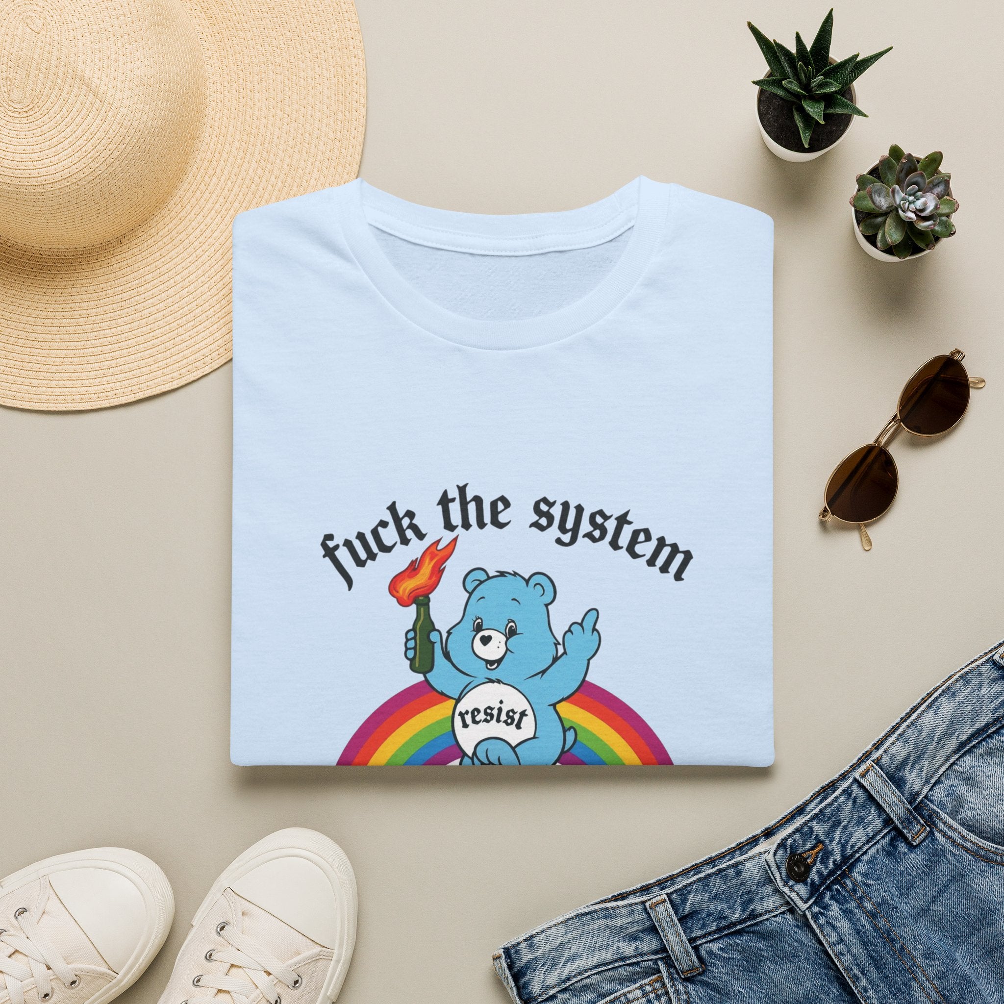 F*ck The System Resist Bear Shirt | Funny Anarchist Care Bear Graphic Tee | Anti Establishment Shirt | Political Protest Tee | Edgy Nostalgia Shirt | Funny Gift For Activists