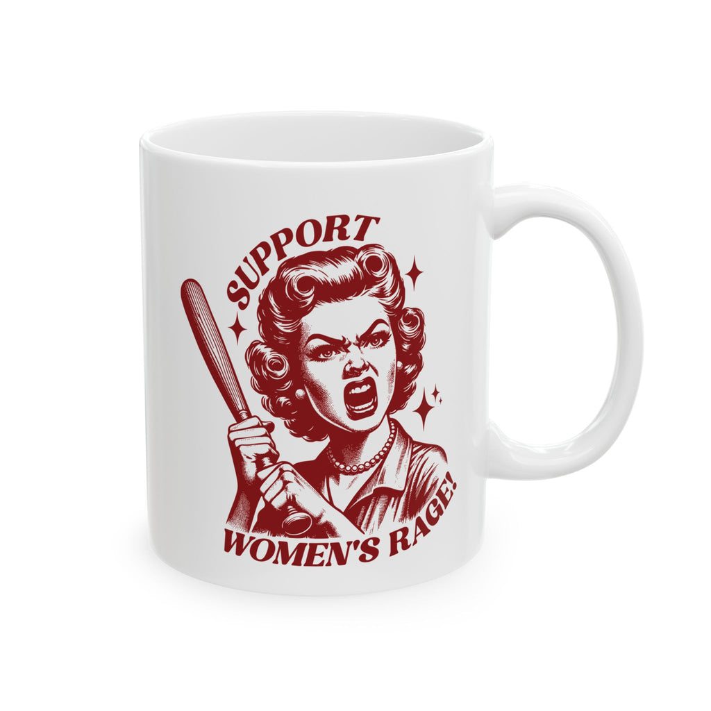 Support Women's Rage Mug — Feminist Retro Baseball Bat Coffee Cup