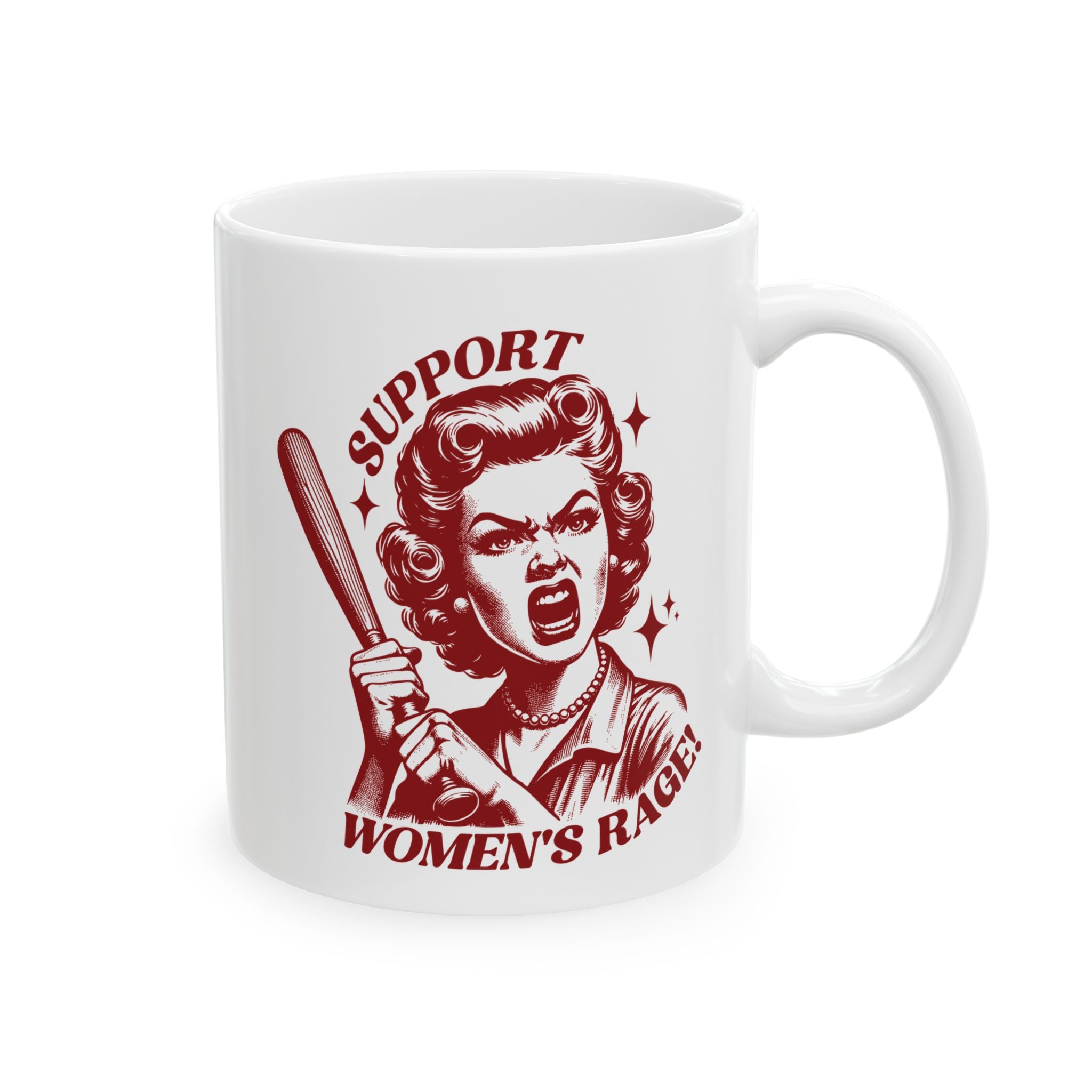 Support Women's Rage Mug — Feminist Retro Baseball Bat Coffee Cup