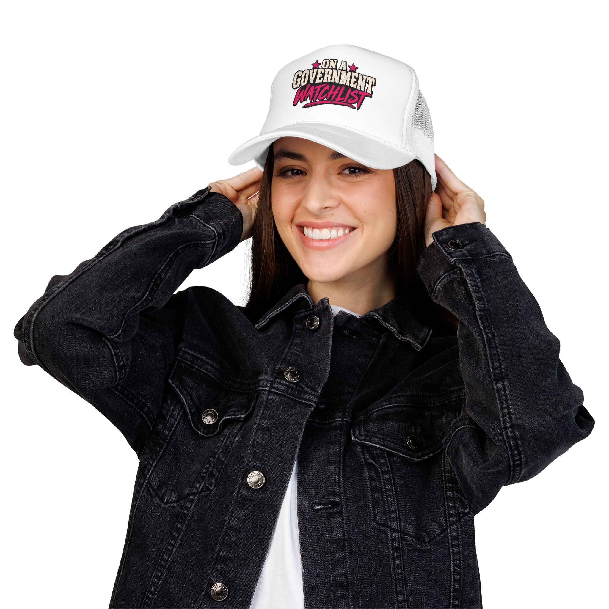 “On A Government Watchlist” Funny Trucker Hat | Sarcastic Snapback Cap
