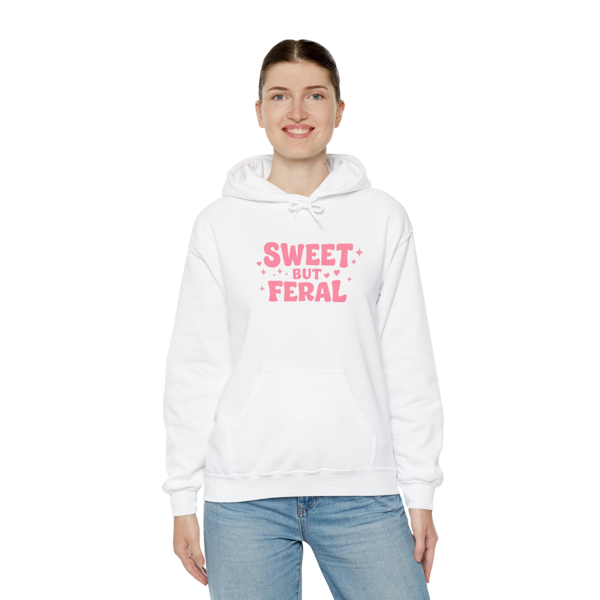 Hoodie — "Sweet But Feral" Pink Graphic Pullover