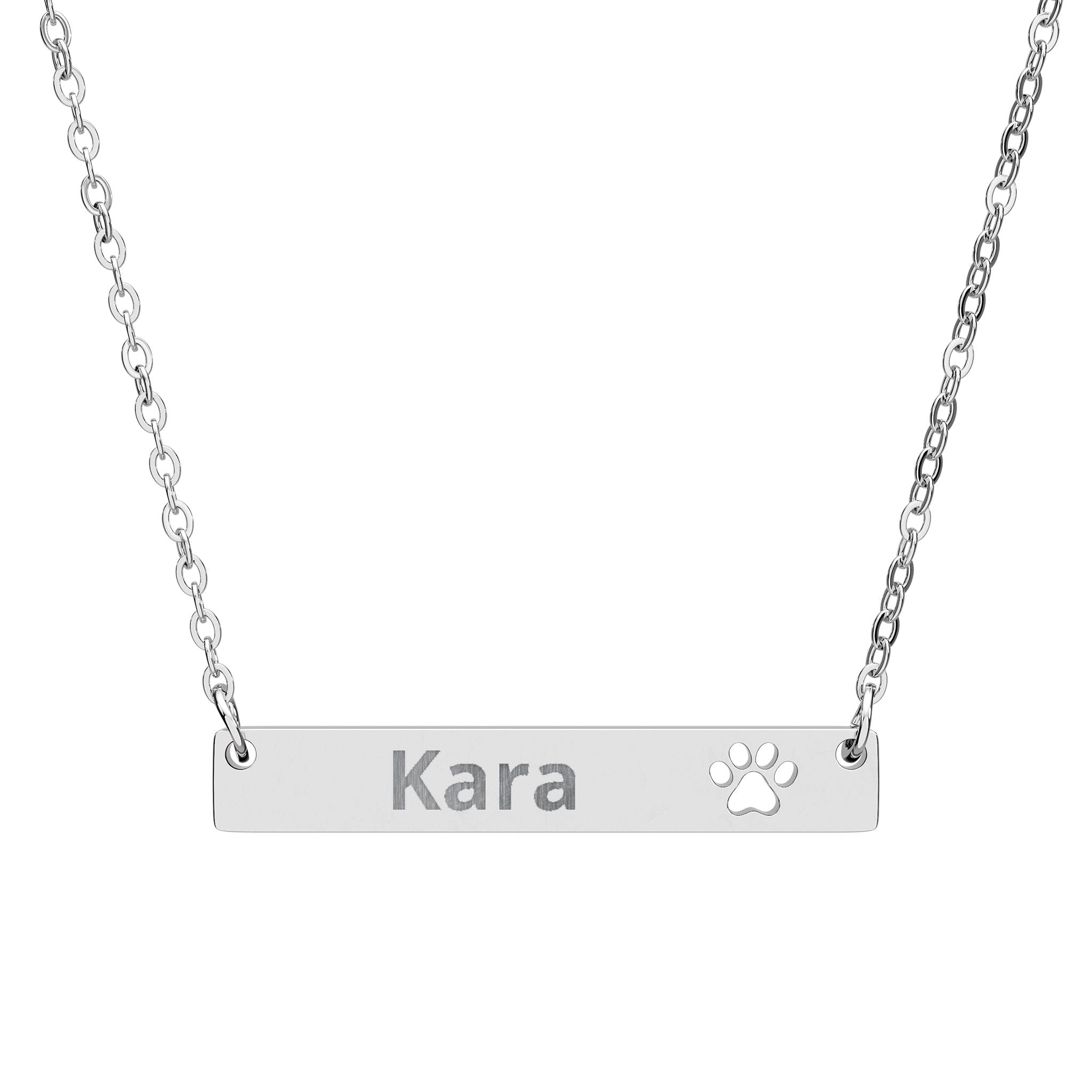 Personalized Paw Bar Necklace — Engraved Name Pet Paw Pendant