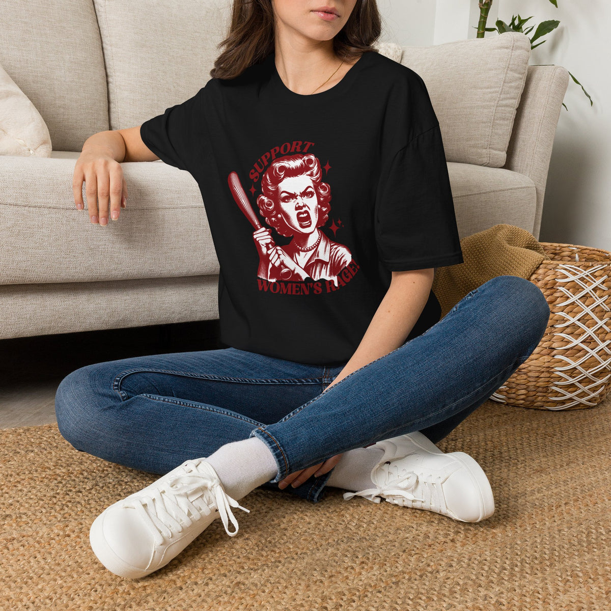Support Women's Rage T-Shirt — Retro Feminist Baseball Bat Graphic Tee