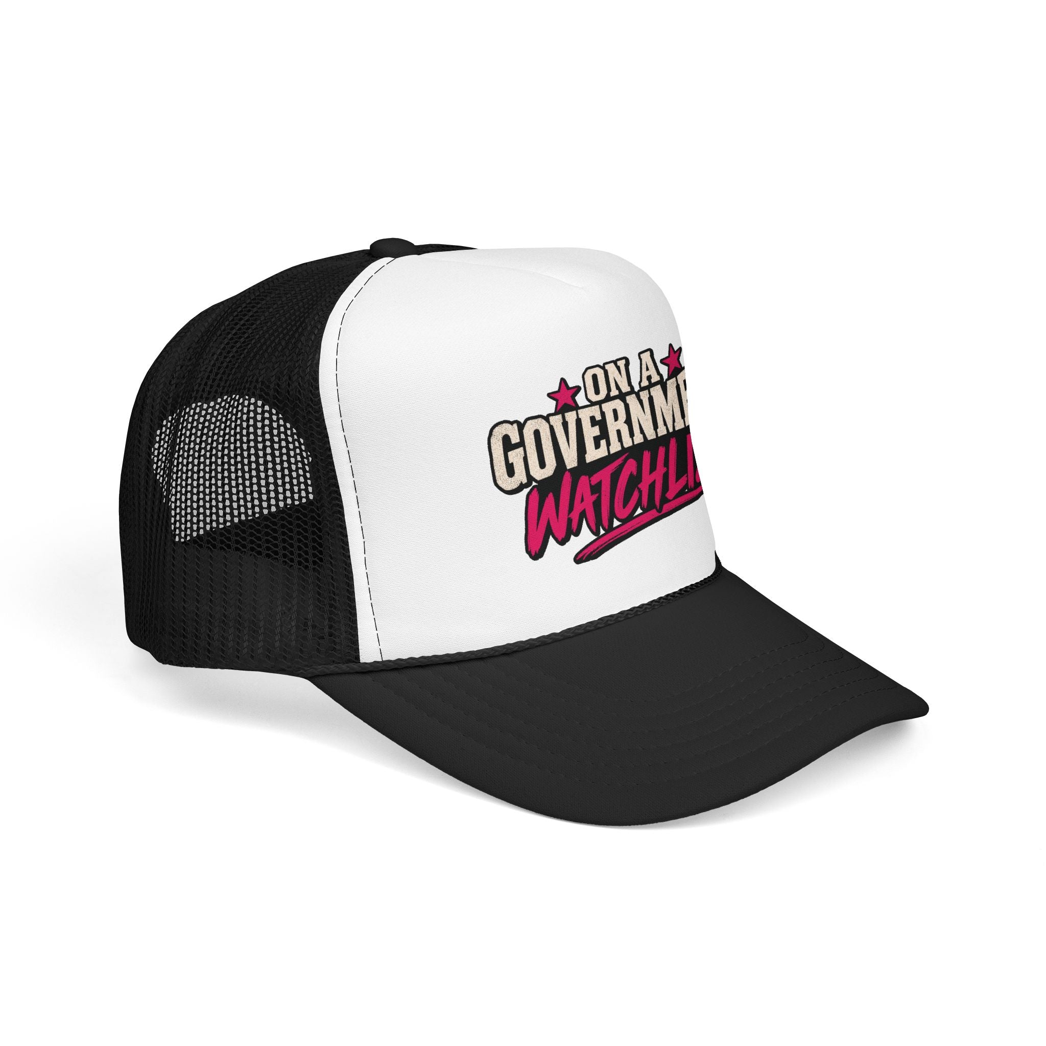 “On A Government Watchlist” Funny Trucker Hat | Sarcastic Snapback Cap