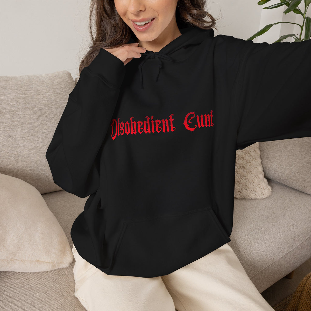 Disobedient Cunt Hoodie – Gothic Red Lettering Feminist Sweatshirt