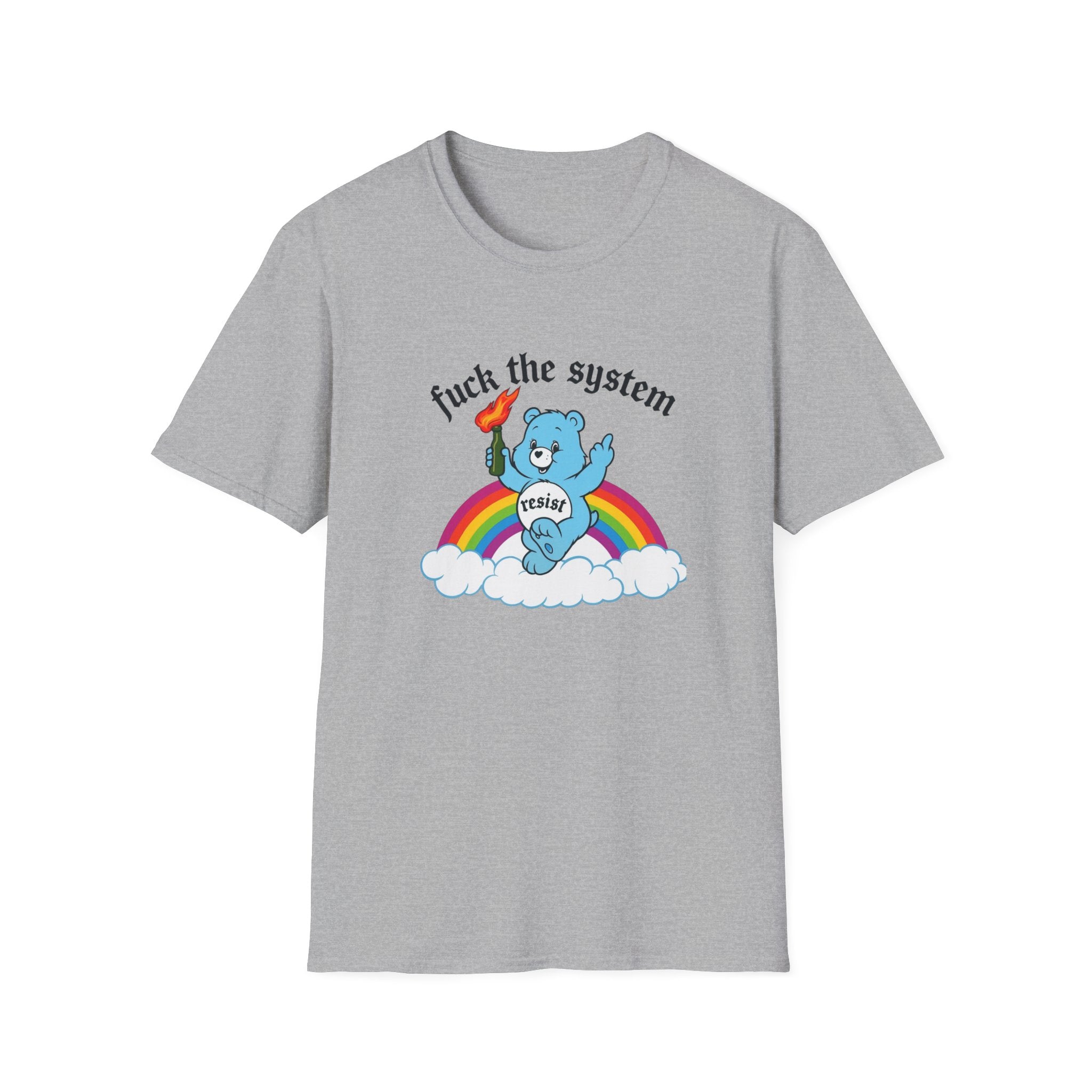 Care Bear 'Fuck the System' T-Shirt — Rainbow Rebellion Graphic Tee