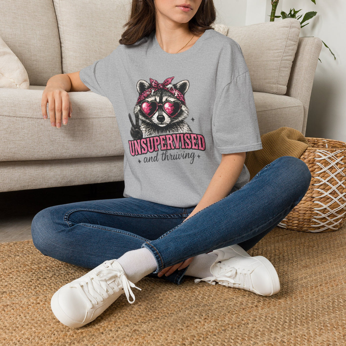 Unsupervised and Thriving Raccoon Tee | Feminist Graphic T-Shirt