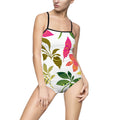 Floral Tropical One-Piece Swimsuit — Pink & Green Leaf Print