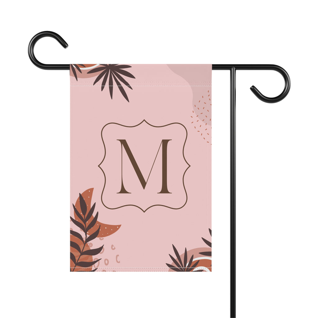 Monogram Garden Flag — Pink Botanical Initial Yard Banner