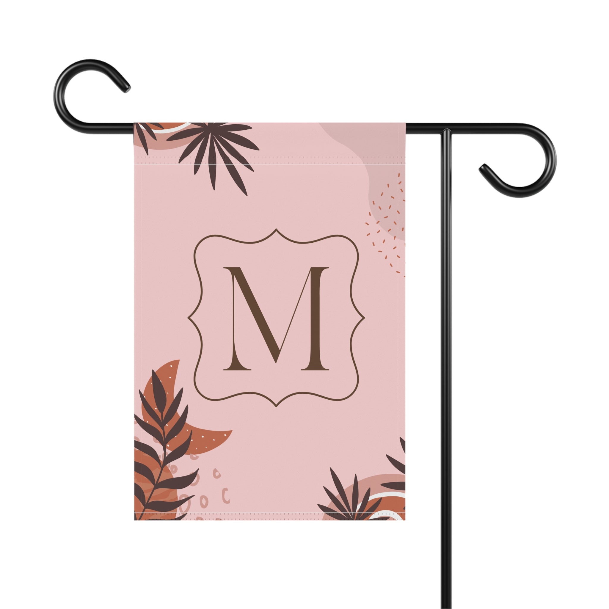 Monogram Garden Flag — Pink Botanical Initial Yard Banner